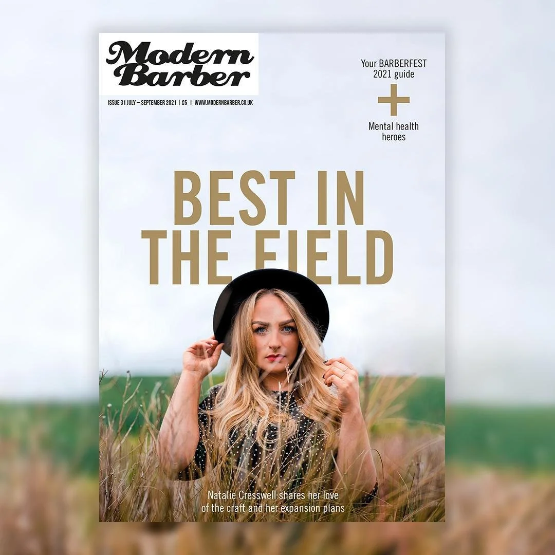 Owner, Nat Cresswell, on the cover of Modern Barber magazine
