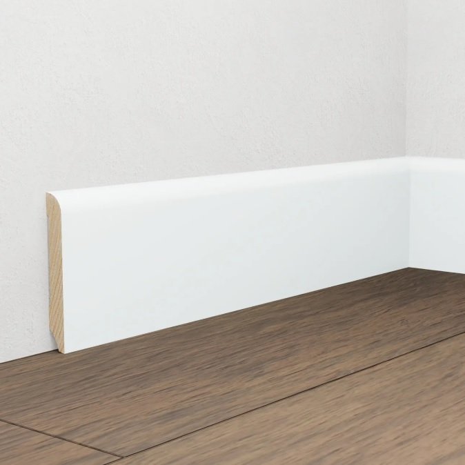 Battiscopa laccato bianco RAL 9016 70x10mm becco di civetta - 3,41€/mt