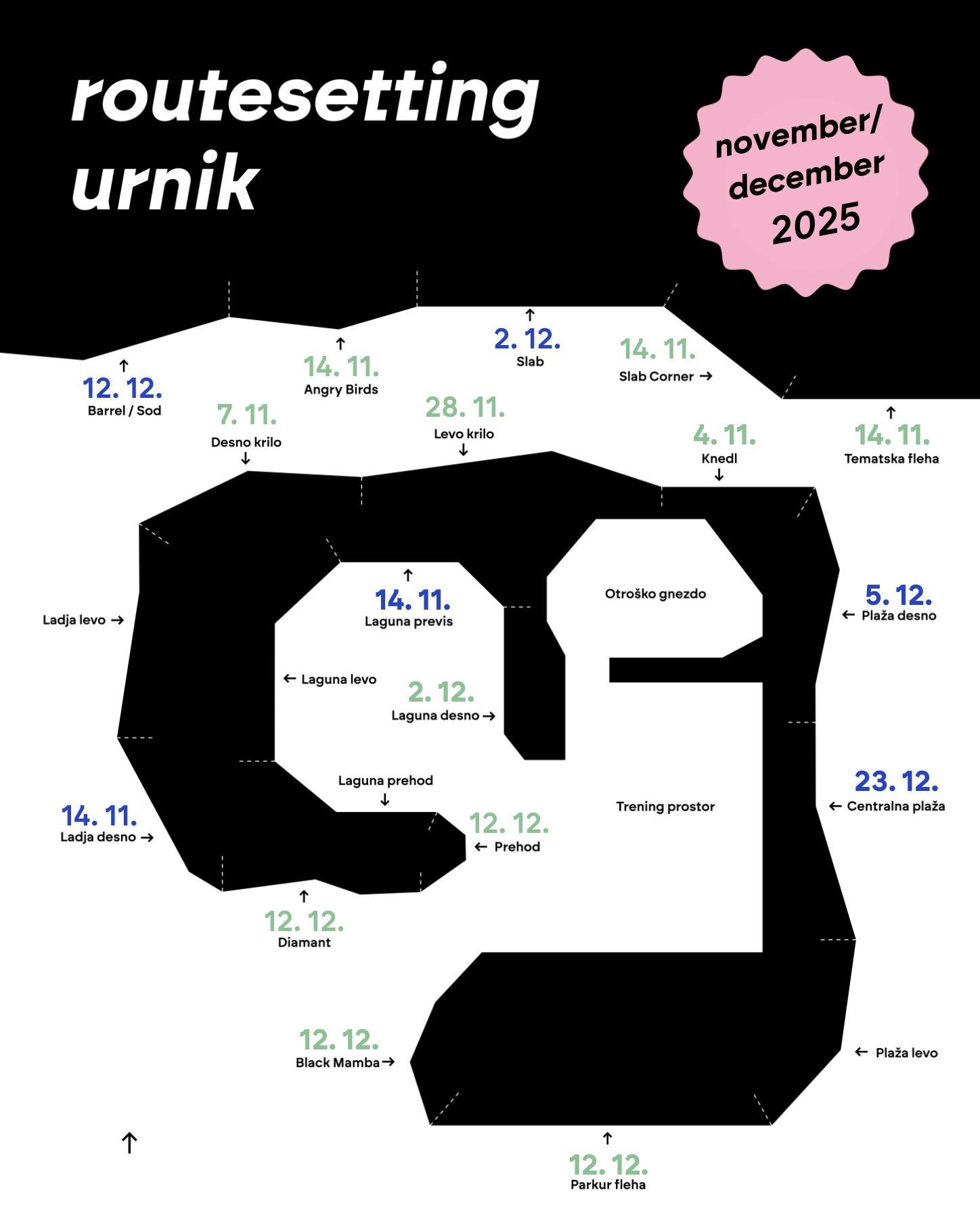 Routesetting urnik za november in december ⚙️ 

#klajmber #plezanje #plezanjejezakon #mariborpleza #routesetting #bouldering