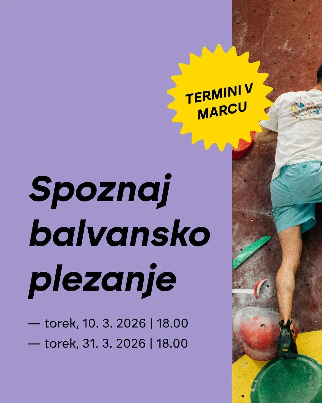 Vsak plezalec je enkrat bil začetnik. 🤓 Če bi rad/a vstopil/a v svet plezanja, pa ne ve&scaron; kako, je uvodna ura Spoznaj balvansko plezanje idealen prvi korak.

V dveh urah te naučimo osnov, ki jih potrebuje&scaron;, da se v steni počuti&scaron; 