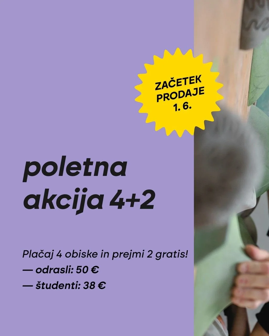 [POLETNA AKCIJA 4+2] Idealna priložnost za tiste, ki na&scaron;tudirate projekte ravno takrat, ko porabite vse obiske. 😉

💸 Cena: odrasli 50 &euro; /&scaron;tudentje 38 &euro;
🔜 Prodaja kart: od 1. 6. do 31. 8. 2026 (veljavnost 1 leto od nakupa) 
