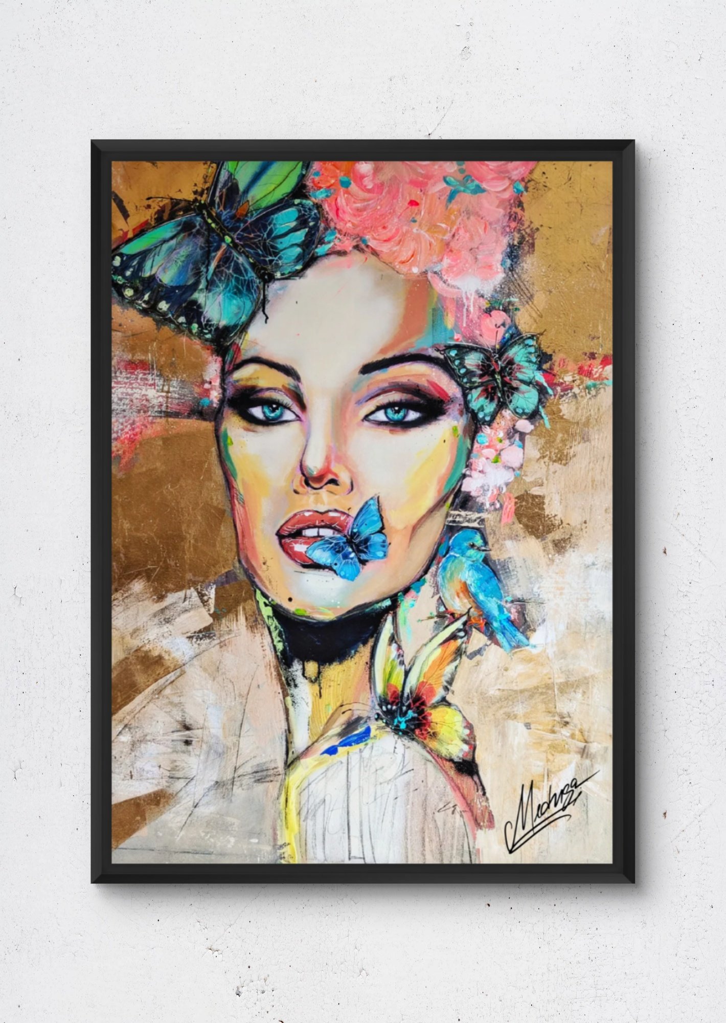 Portrait abstrait féminin Miss Printemps avec papillons – Medusa Divine Art
