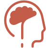 Outline of a human head with a cloud and growths emerging from the top, representing ideas or thinking.