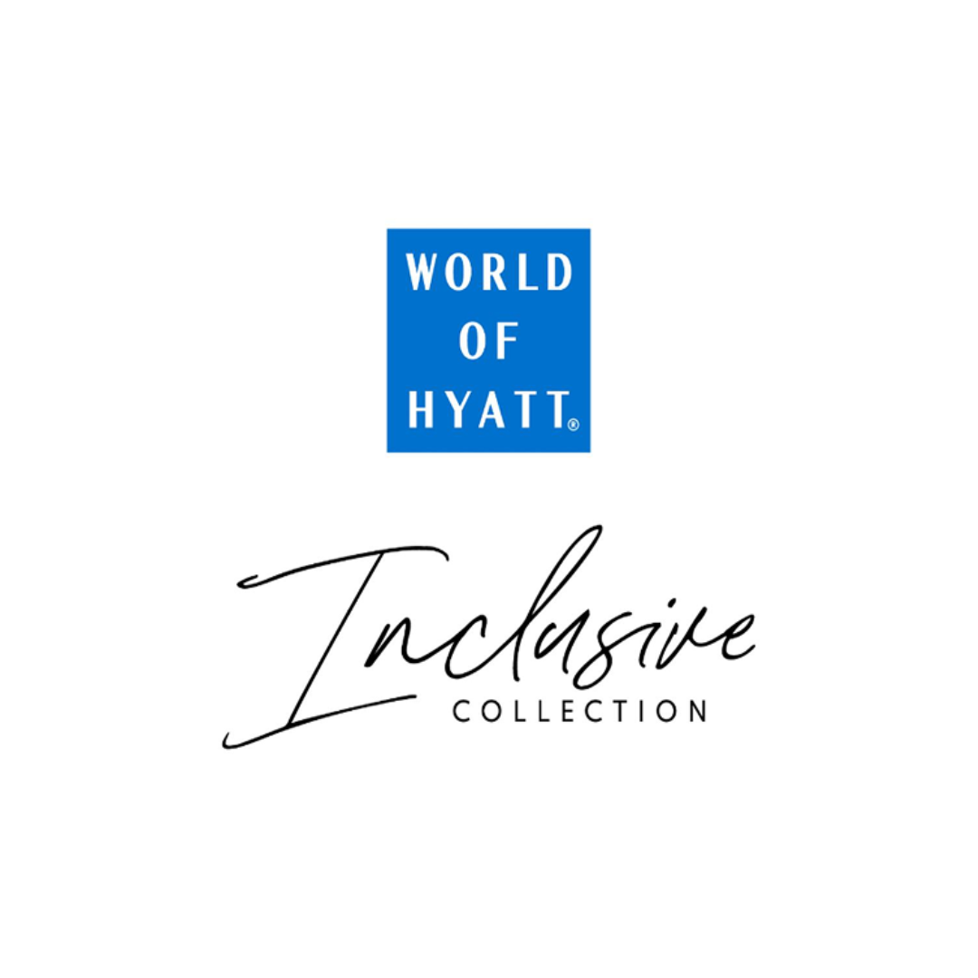 Logo of World of Hyatt with the words Inclusive Collection in elegant script.