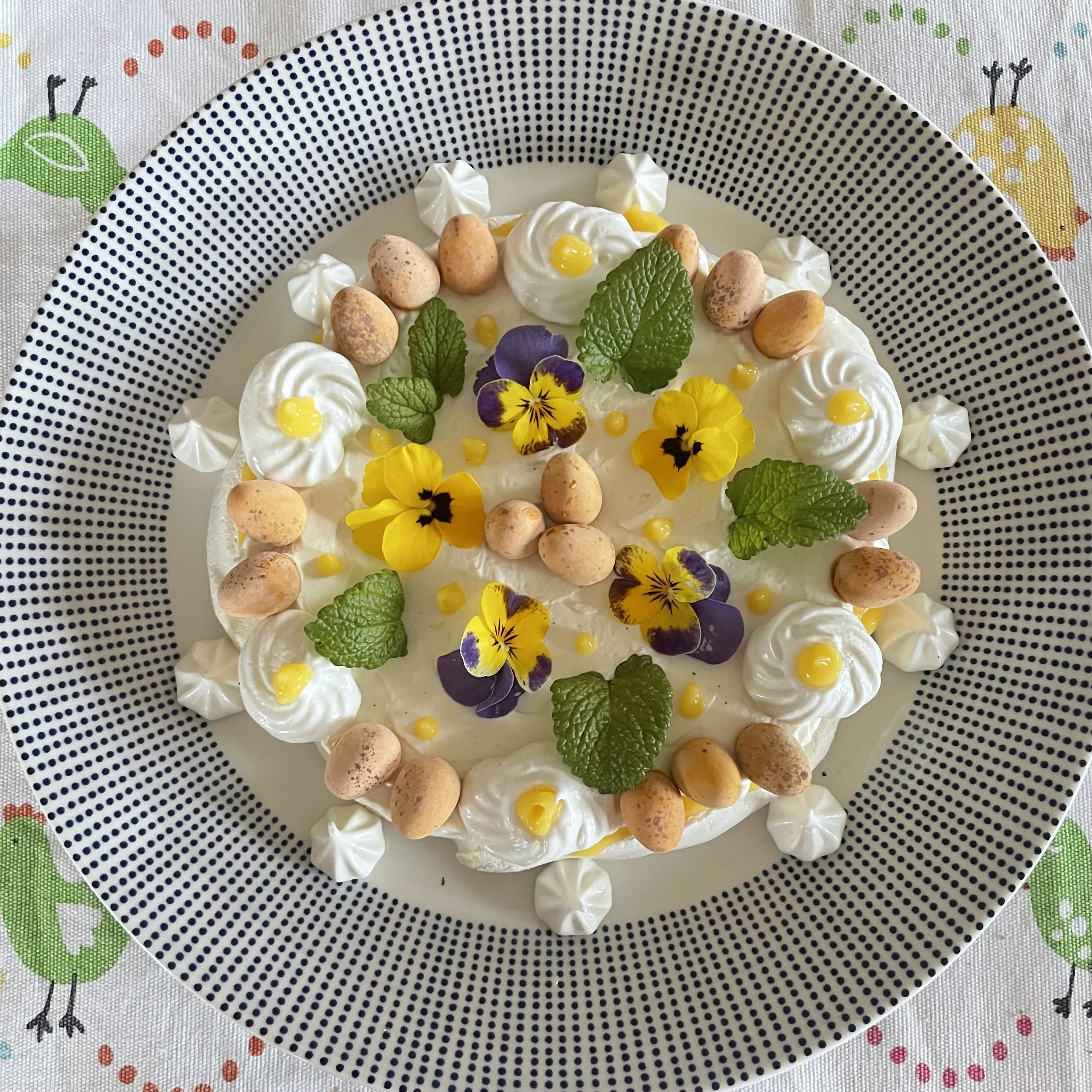 Easter Pavlova with lemon custard and cream