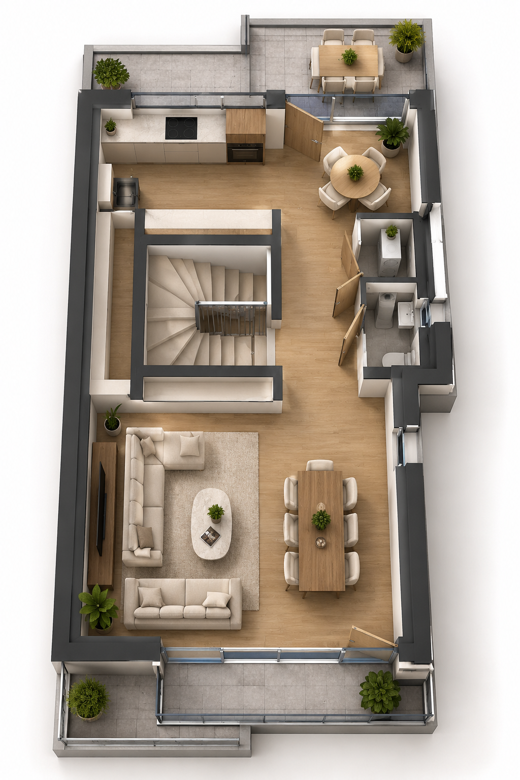 Plan 3D d’un appartement moderne végétalisé.png