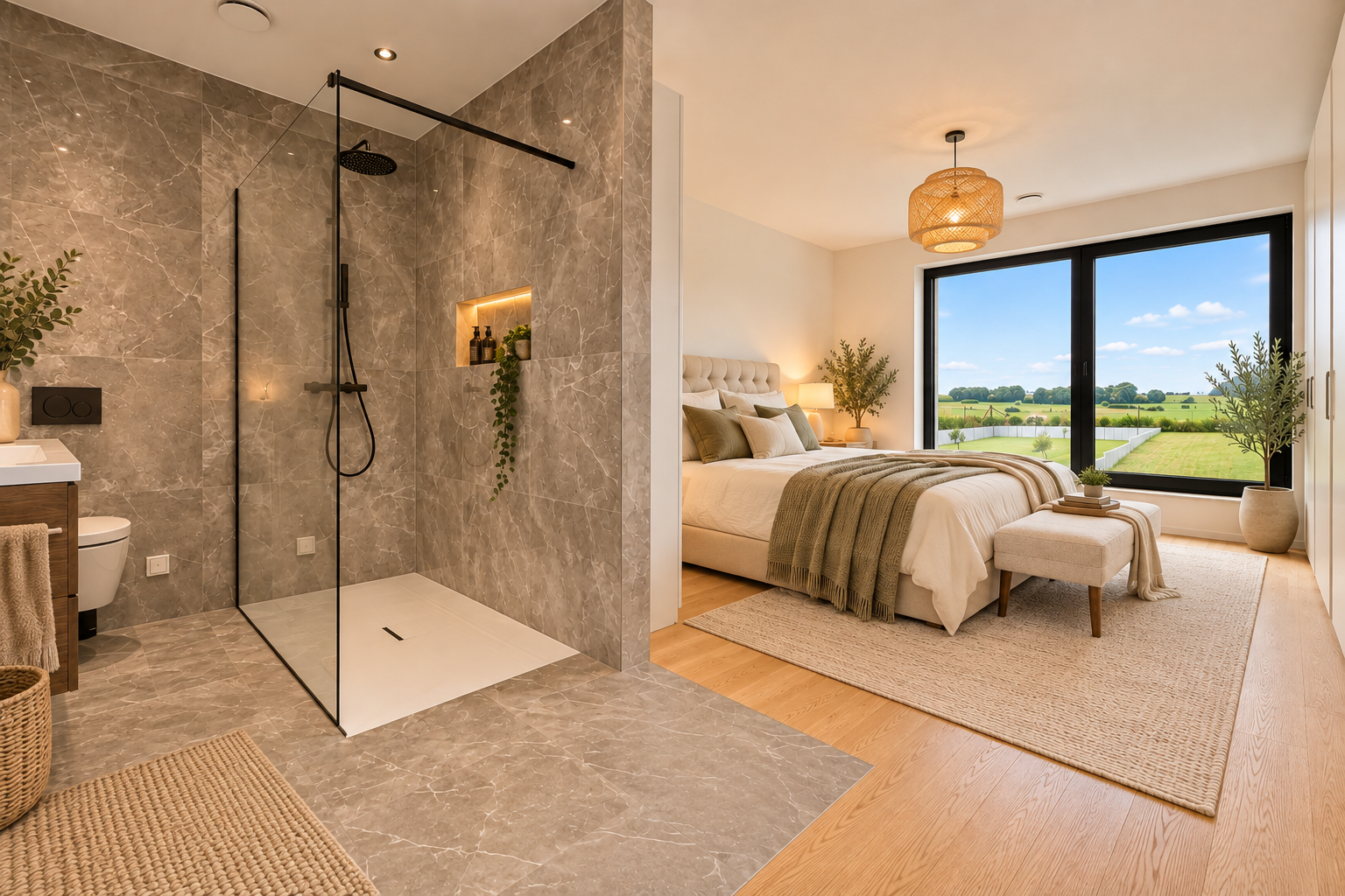 Chambre contemporaine avec salle de bain ouverte.png