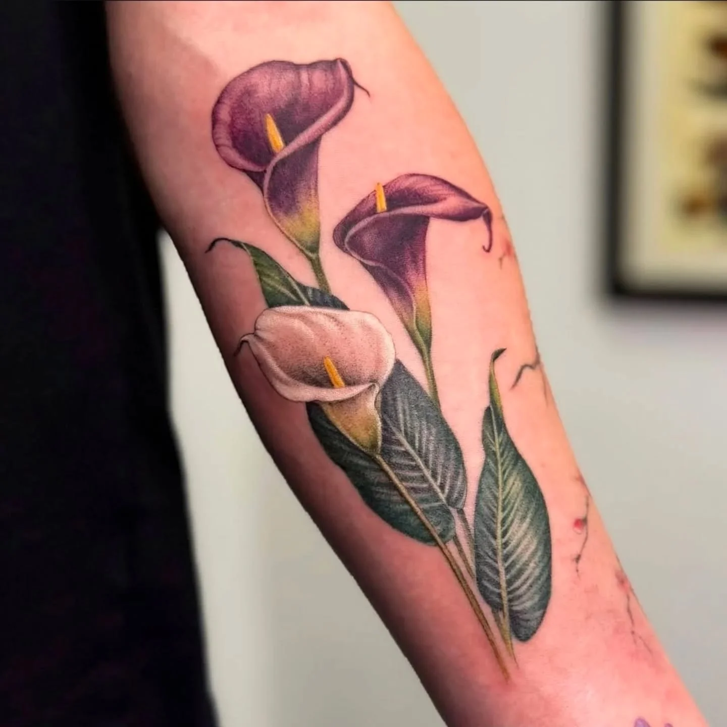 Calla Lily's 
By Resident @olha.steblii 
Open for all bookings and enquiries: bookings@origintattoolondon.com