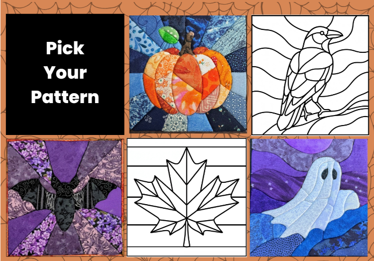 Several halloween-themed kinusaiga patterns