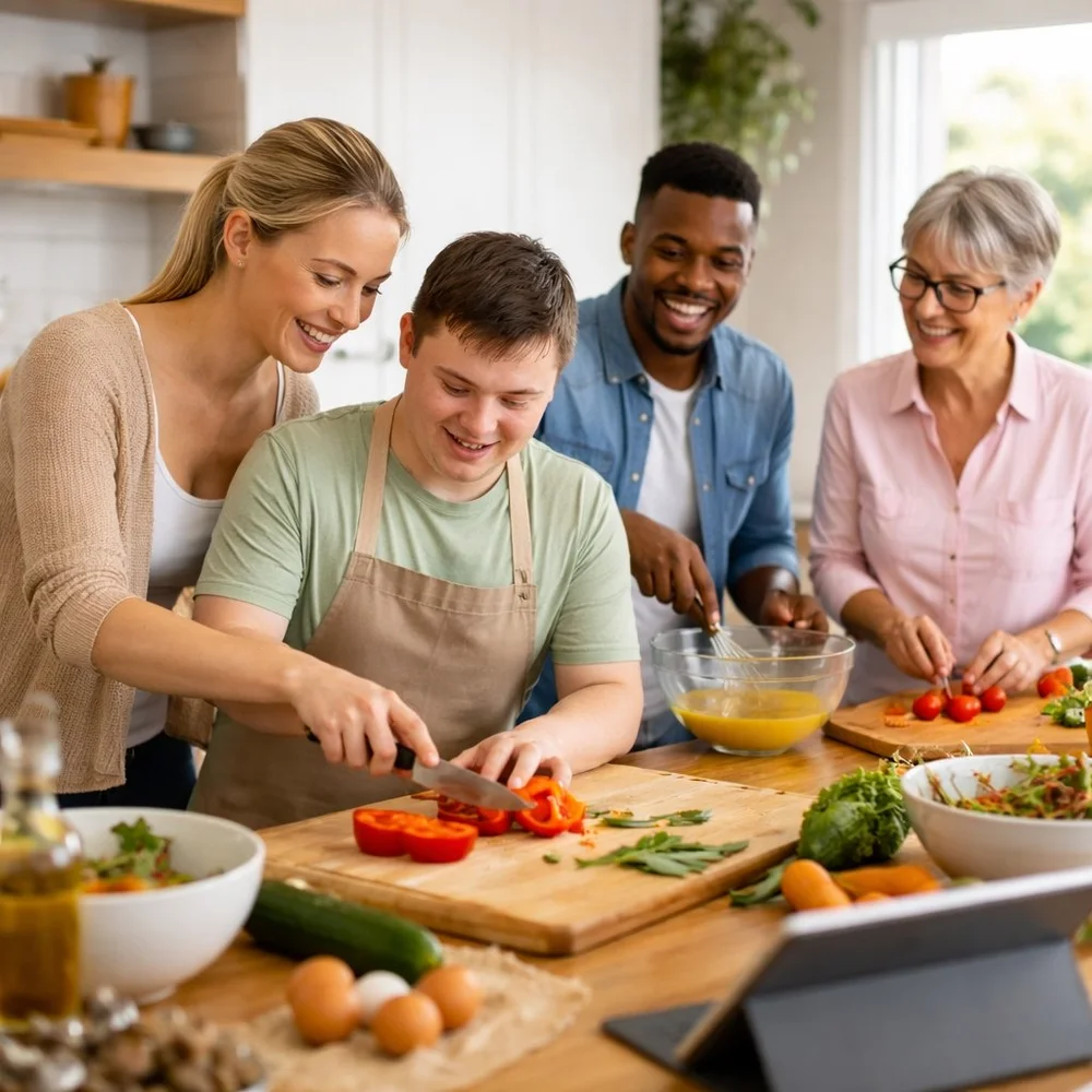 Young adults practicing life skills together