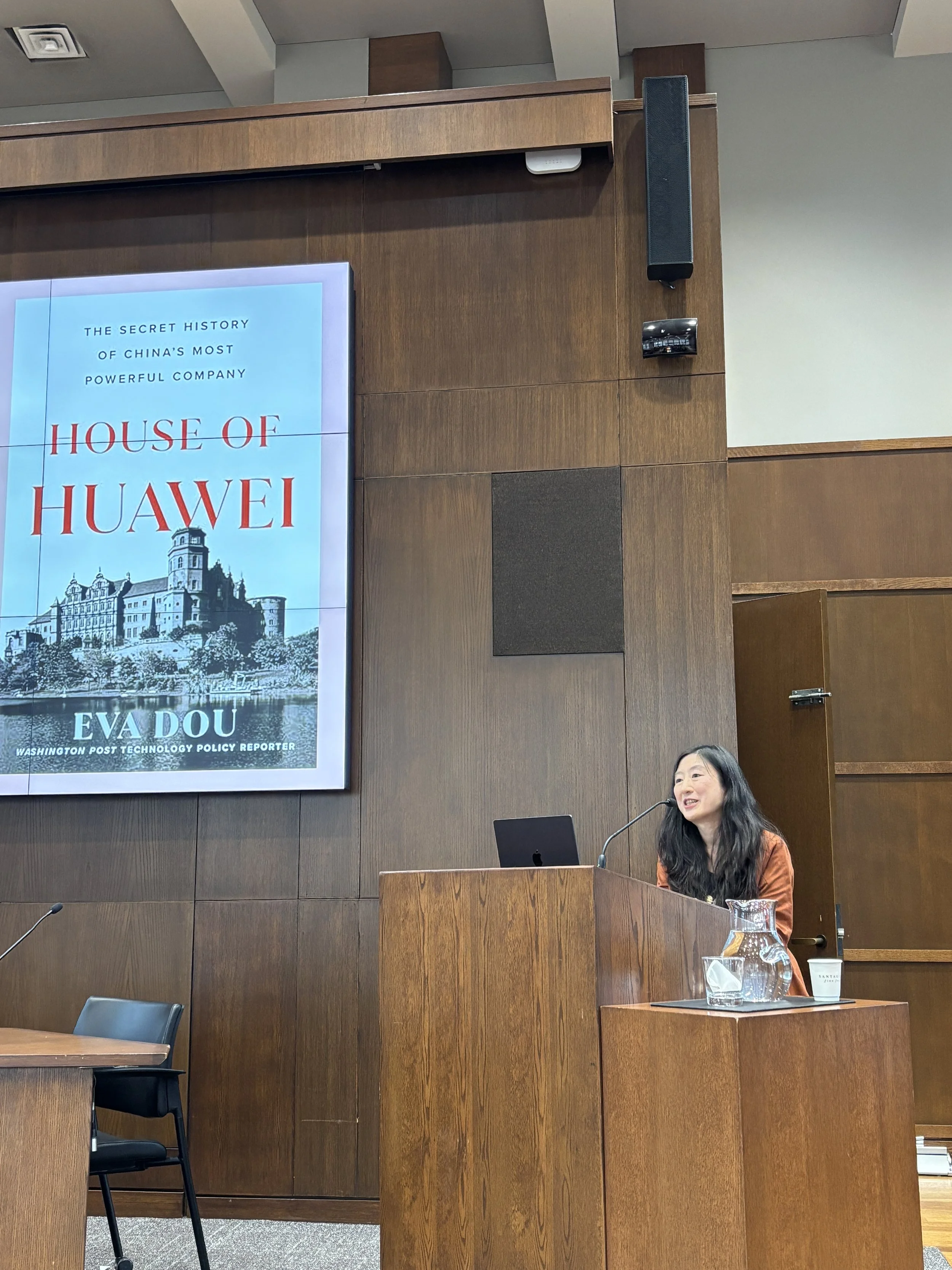 Guest Speaker Eva Dou gives a presentation about her illuminating “House of Huawei: The Secret History of China’s Most Powerful Company.”