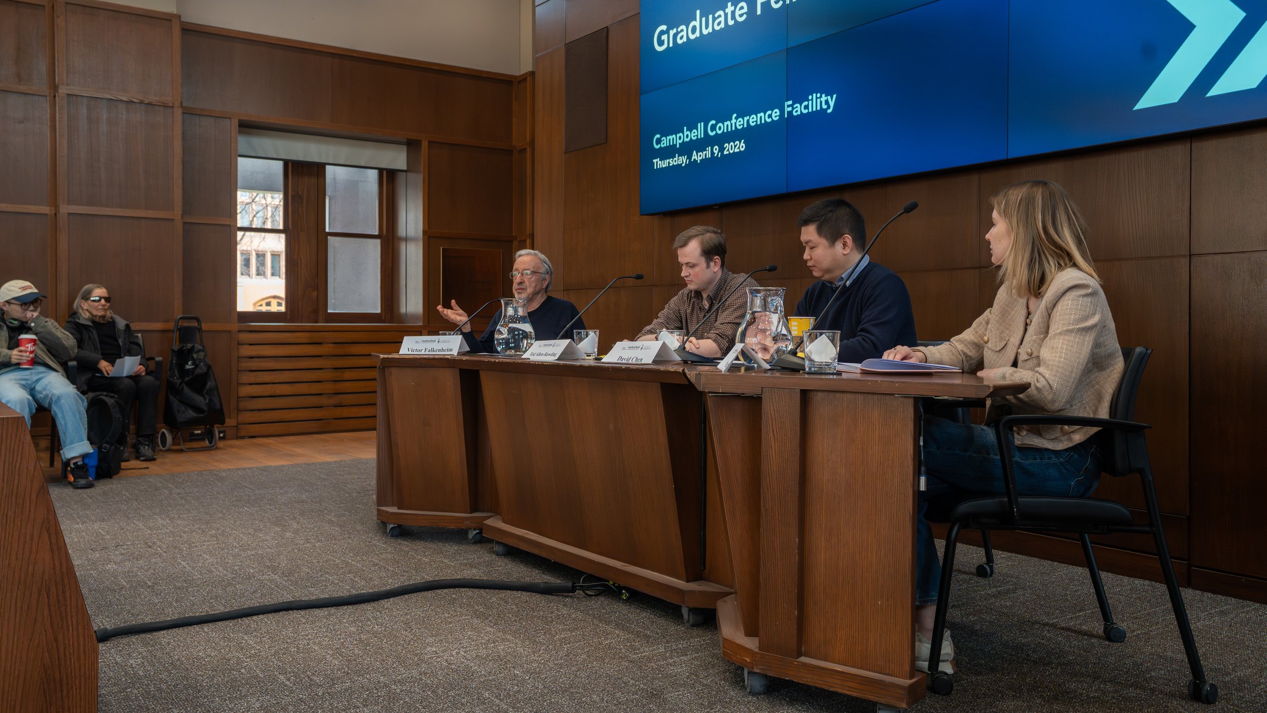 Chaired by Professor Victor Falkenheim, Graduate Fellows Ted Allen-Rawding, David Chen, and Mary Hertz join as Panel 1
