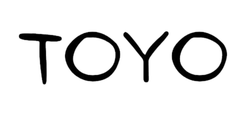 The word "TOYO" written in stylized, glowing white text on a black background.