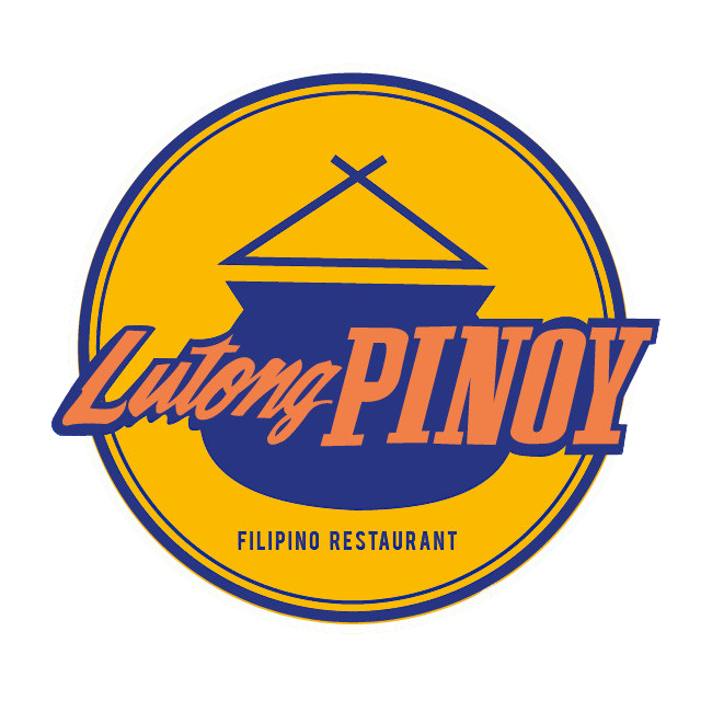 Logo for Lutong Pinoy Filipino restaurant featuring a stylized pot and the restaurant name in bold letters on a yellow circular background.