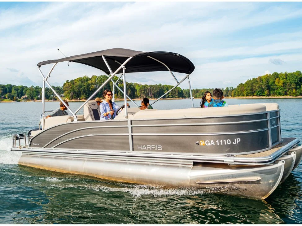 Friends and family relaxing together on a pontoon boat