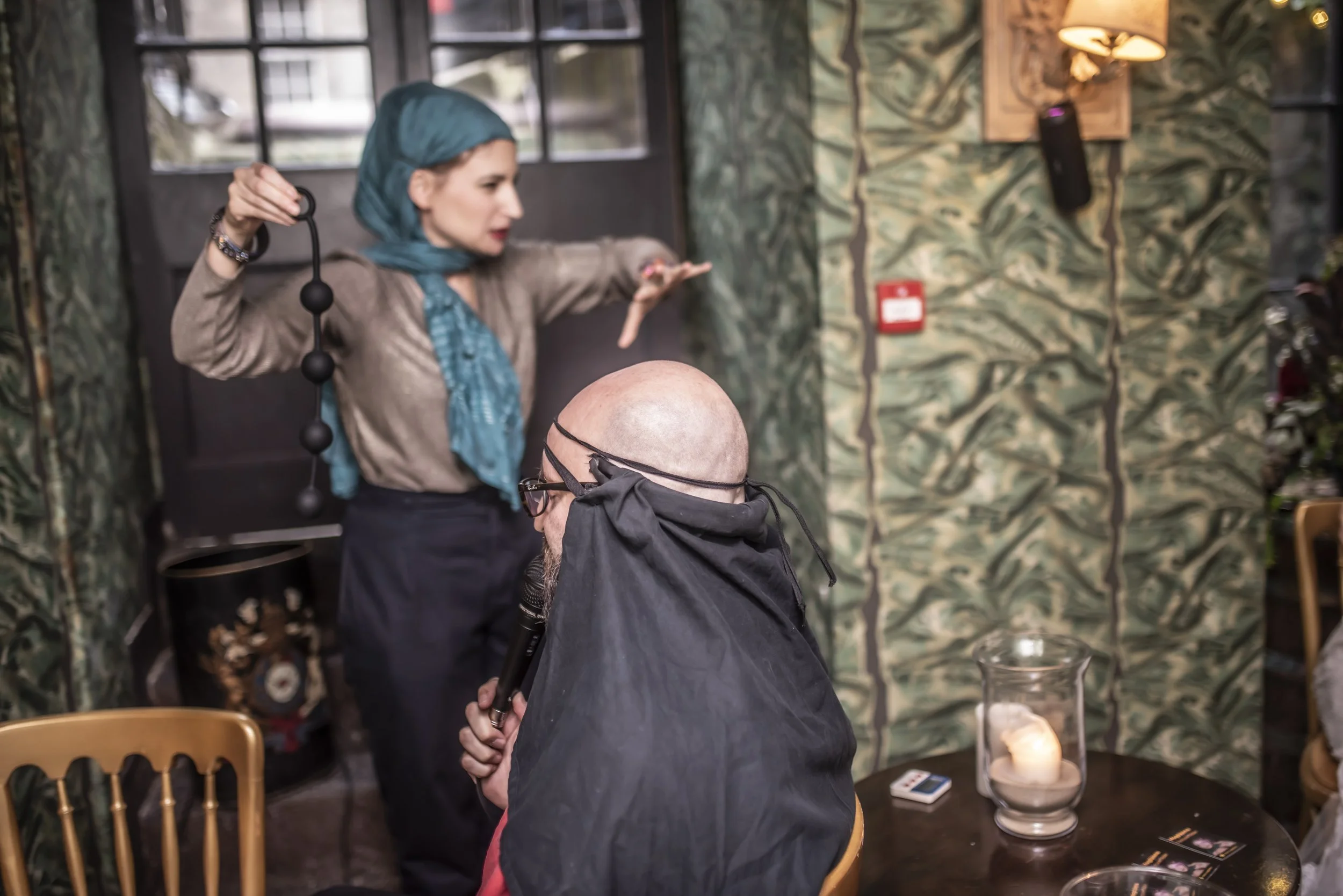 Comedy fortune teller Magdalena reading guests’ futures at a wedding in Edinburgh