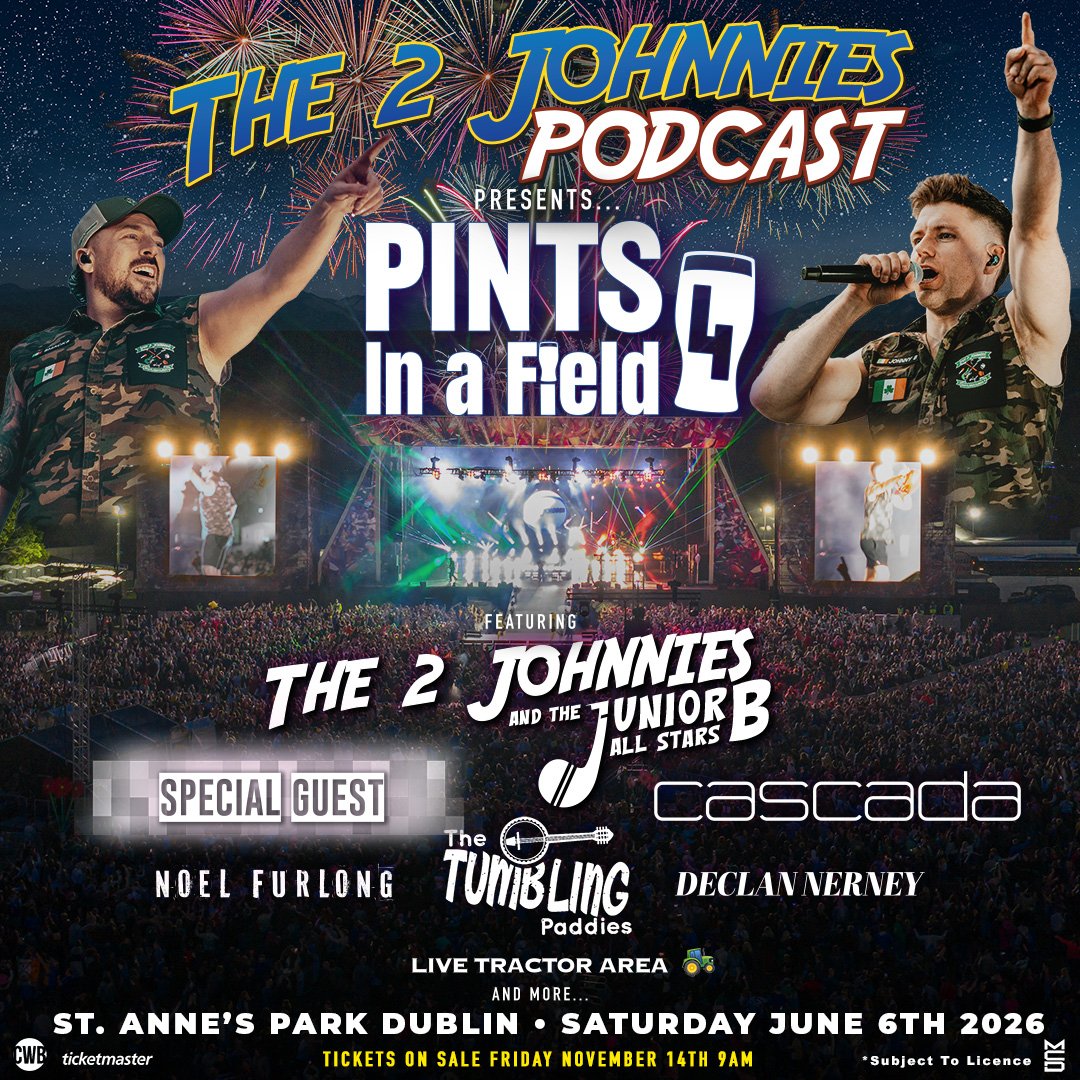 Pints In A Field 4 is here! 
The greatest one day festival going is back. 
Get ready to sing, have the craic, dance, drink pints, and shift a contractor. 
Tickets on sale Friday 9am on Ticketmaster.
Patreon pre sale Tuesday. 
Snap up your tickets, it