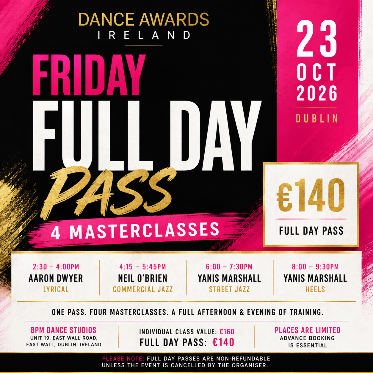 DANCE AWARDS IRELAND FRIDAY FULL DAY MASTERCLASS PASS