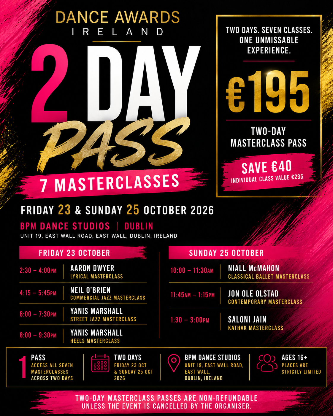 DANCE AWARDS IRELAND TWO DAYS MASTERCLASS PASS