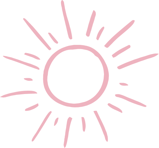 Pink sun drawing with rays extending outward on a black background.