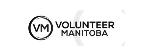 Logo of Volunteer Manitoba with VM badge and black background