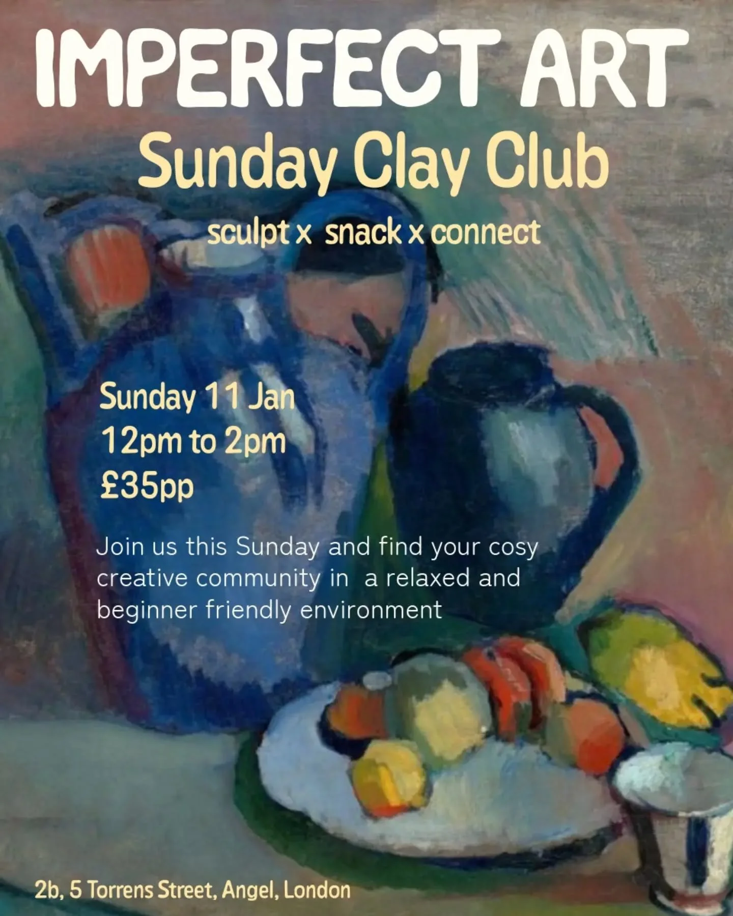 Join us for our next Sunday Clay Club this weekend!

We'll sculpt cute little trinkets while snacking and chatting with new like-minded people ☀️

We provide all materials, gentle guidance and a relaxed atmosphere 🧡

No experience needed at all!

Us
