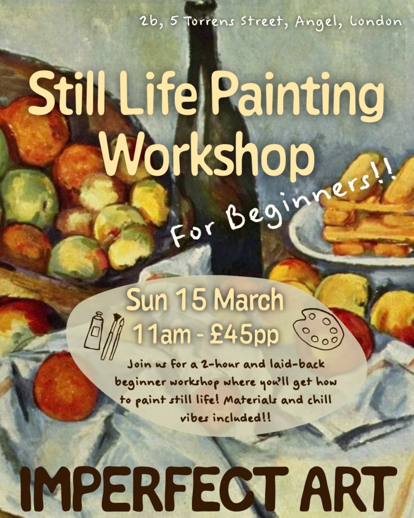 Omg so excited for this workshop 😱☺️🧡

If you don't know anything about painting but want to feel like an ✨ Artist ✨ this workshop is for you! 

We'll go through foundational techniques to paint still life in a relaxed and playful environment 🎨

A