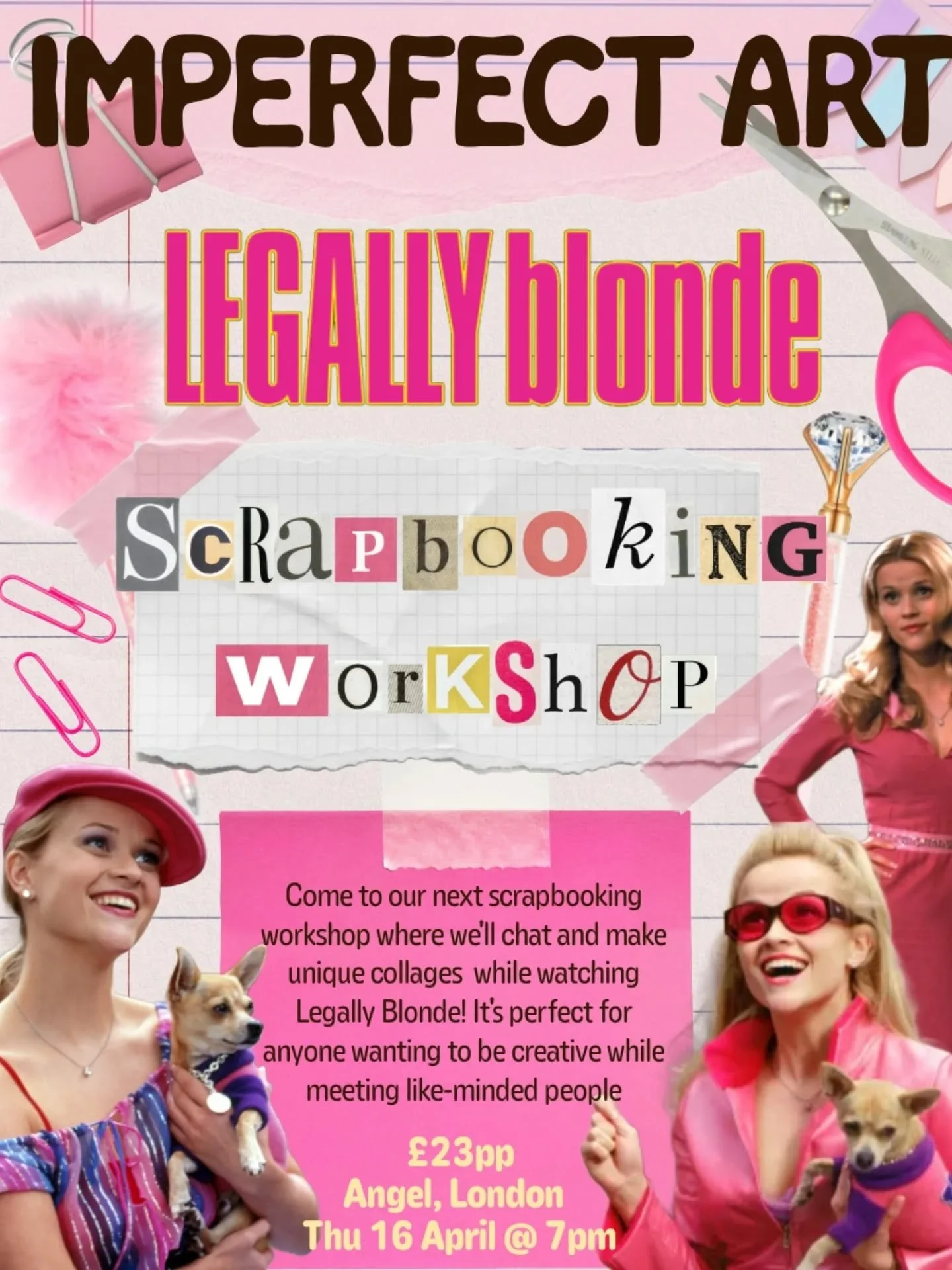 Oh my God you guys!! You're not gonna believe this 📚💅

We've got another creative social in April 😱 a cosy and fun creative evening where we'll watch Legally Blonde while making fun collages using magazines, vintage cut-outs and colourful papers ✂