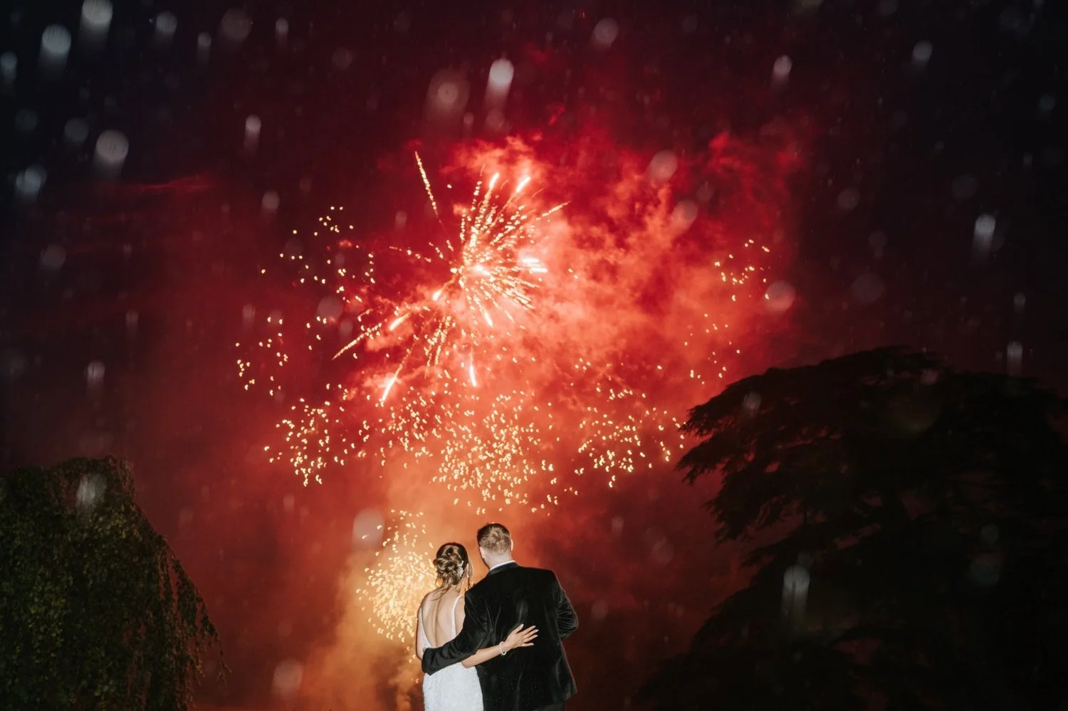 Fireworks in the rain Kilshane House wedding night