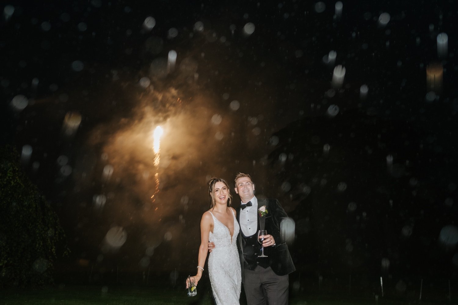 Fireworks in the rain Kilshane House wedding night