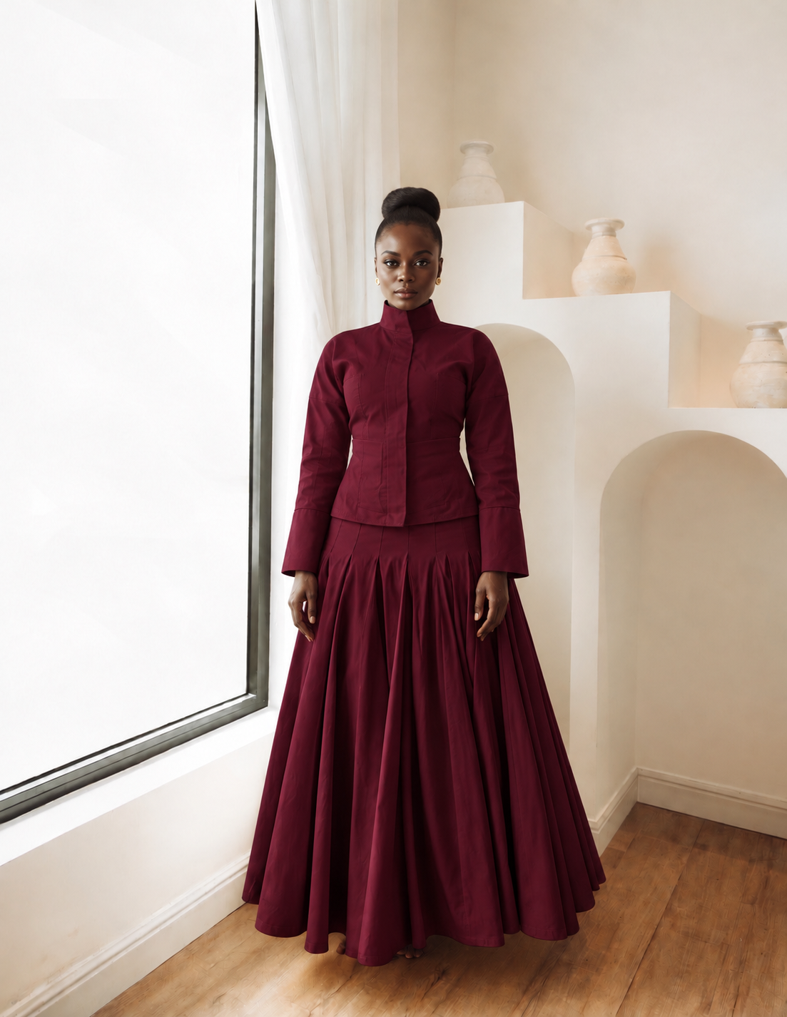 THE GODET SKIRT - BURGUNDY.PNG
