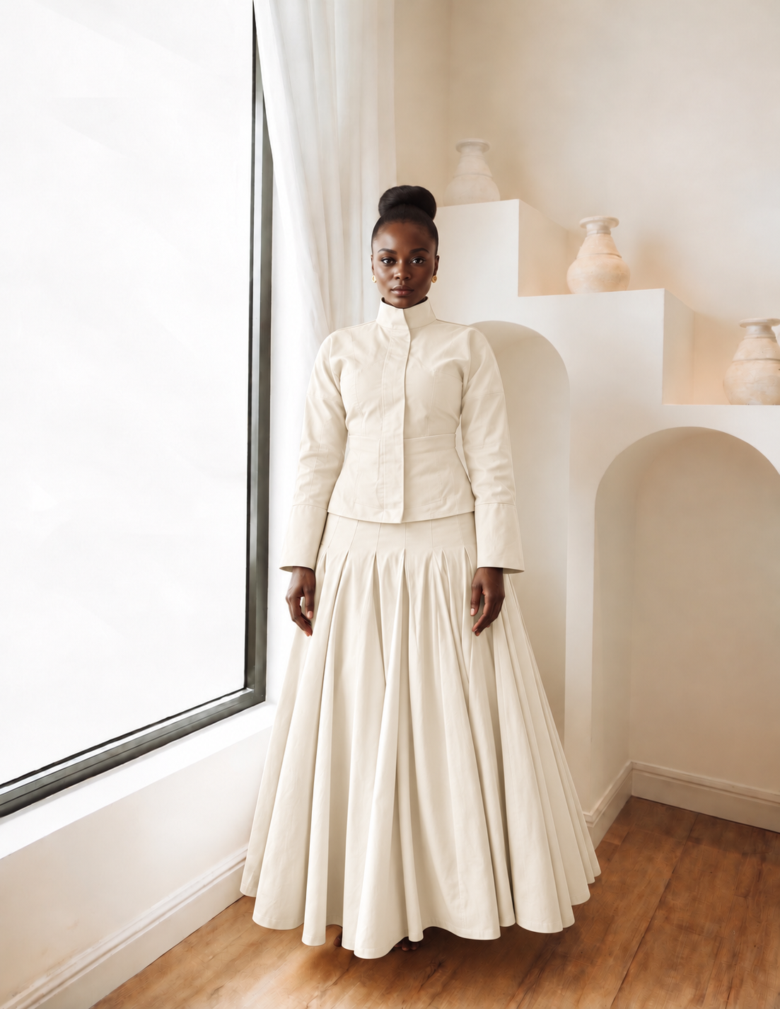THE GODET SKIRT - OFF WHITE.PNG