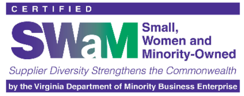 Virginia SWaM certification logo for Small, Women-owned, and Minority-owned businesses.