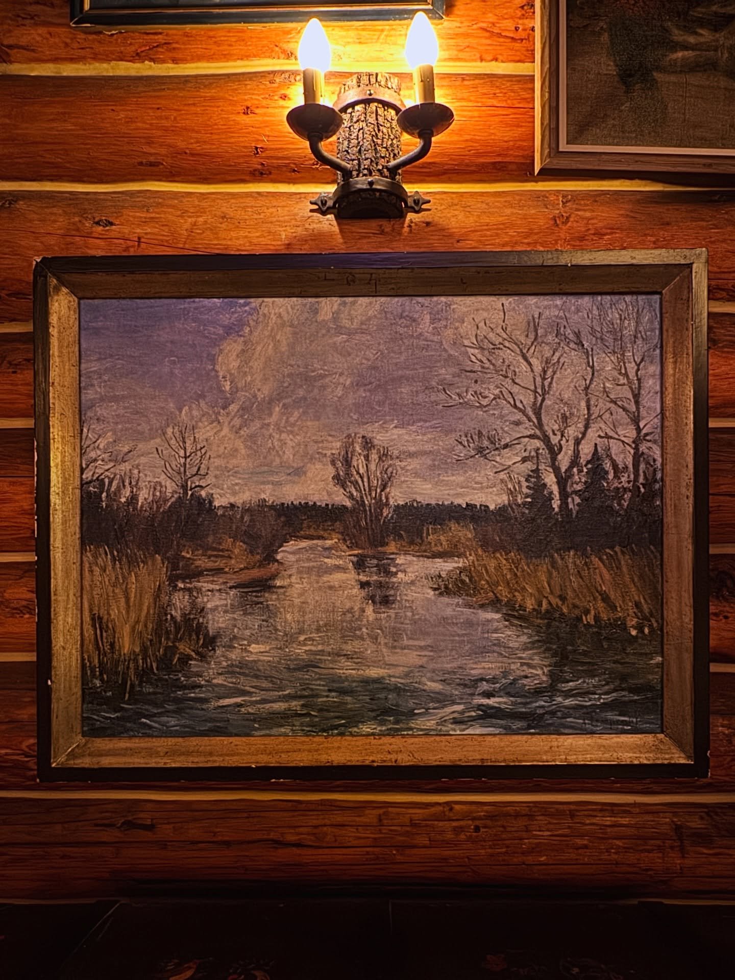 A vintage landscape we found at @markus_baresfuerrares&rsquo; amazing antique shop in D&uuml;sseldorf now &mdash; hanging in its new home in the U.P.  #vintageart #germany #yooperlife