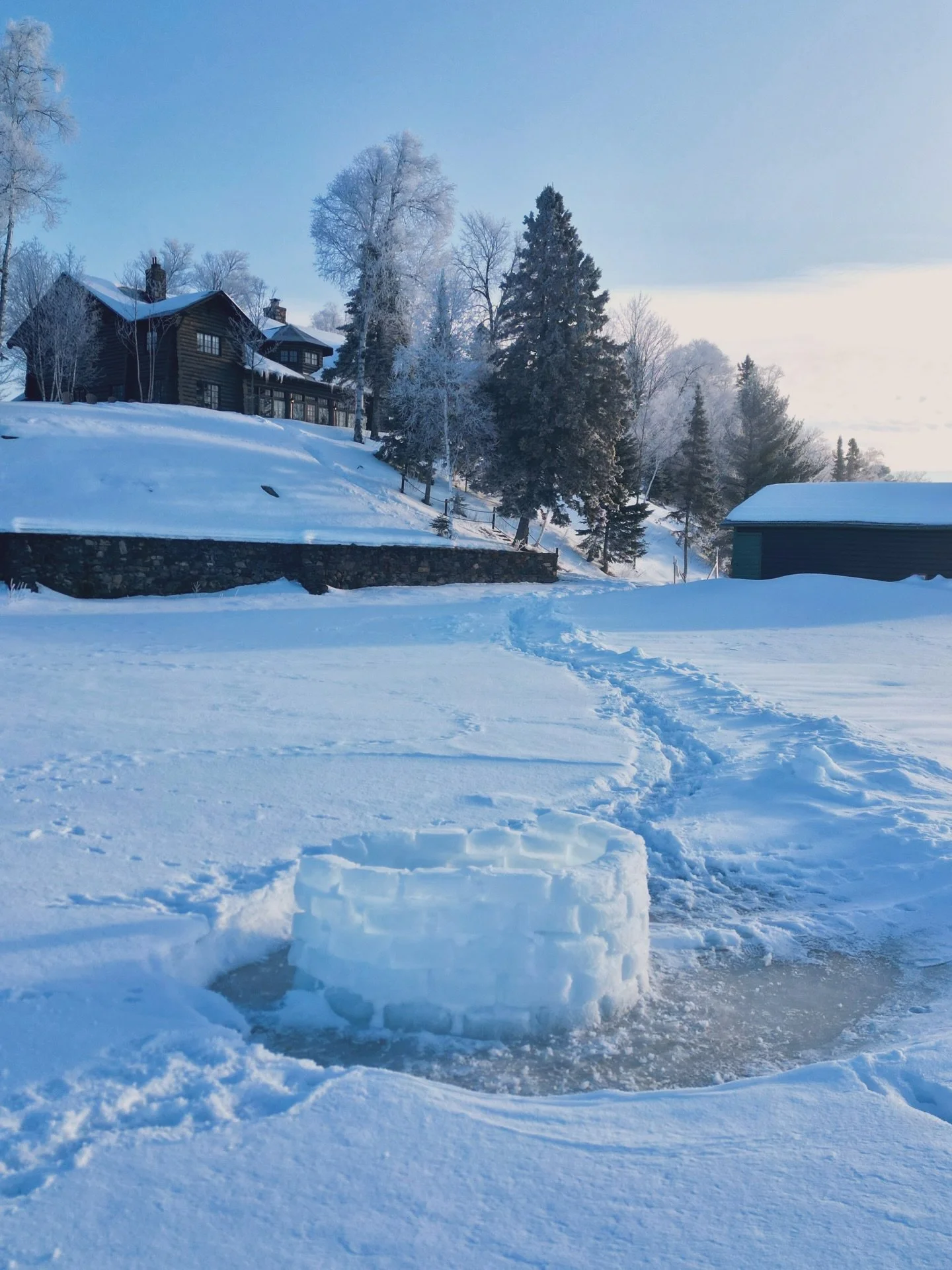 Ice igloo construction on hold with sunshine and a high of 40 today on Lake Michigamme #michigamme #yooperlife #puremichigan
