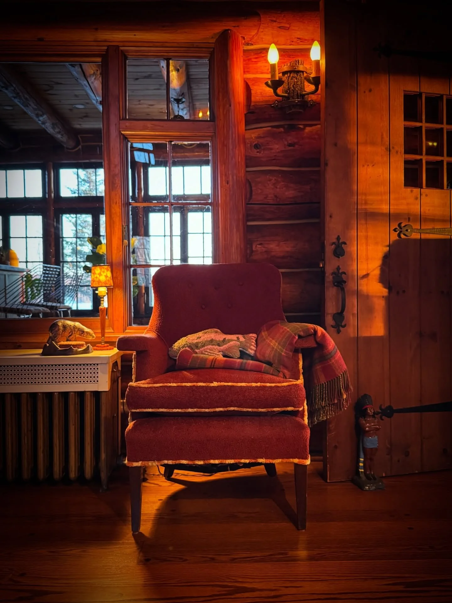 A very comfy chair that has been here at the lodge since it was completed in 1935. #nationalregisterofhistoricplaces #yooperlife #lakemichigamme