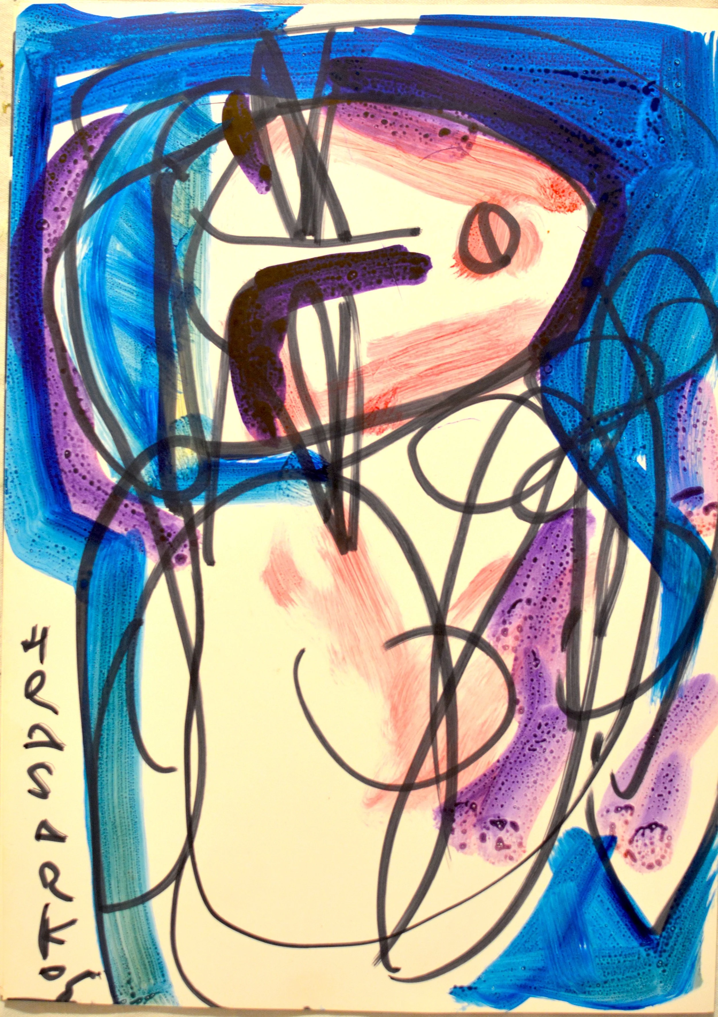 Peinture abstraite verticale de l'artiste Hrasarkos sur papier.