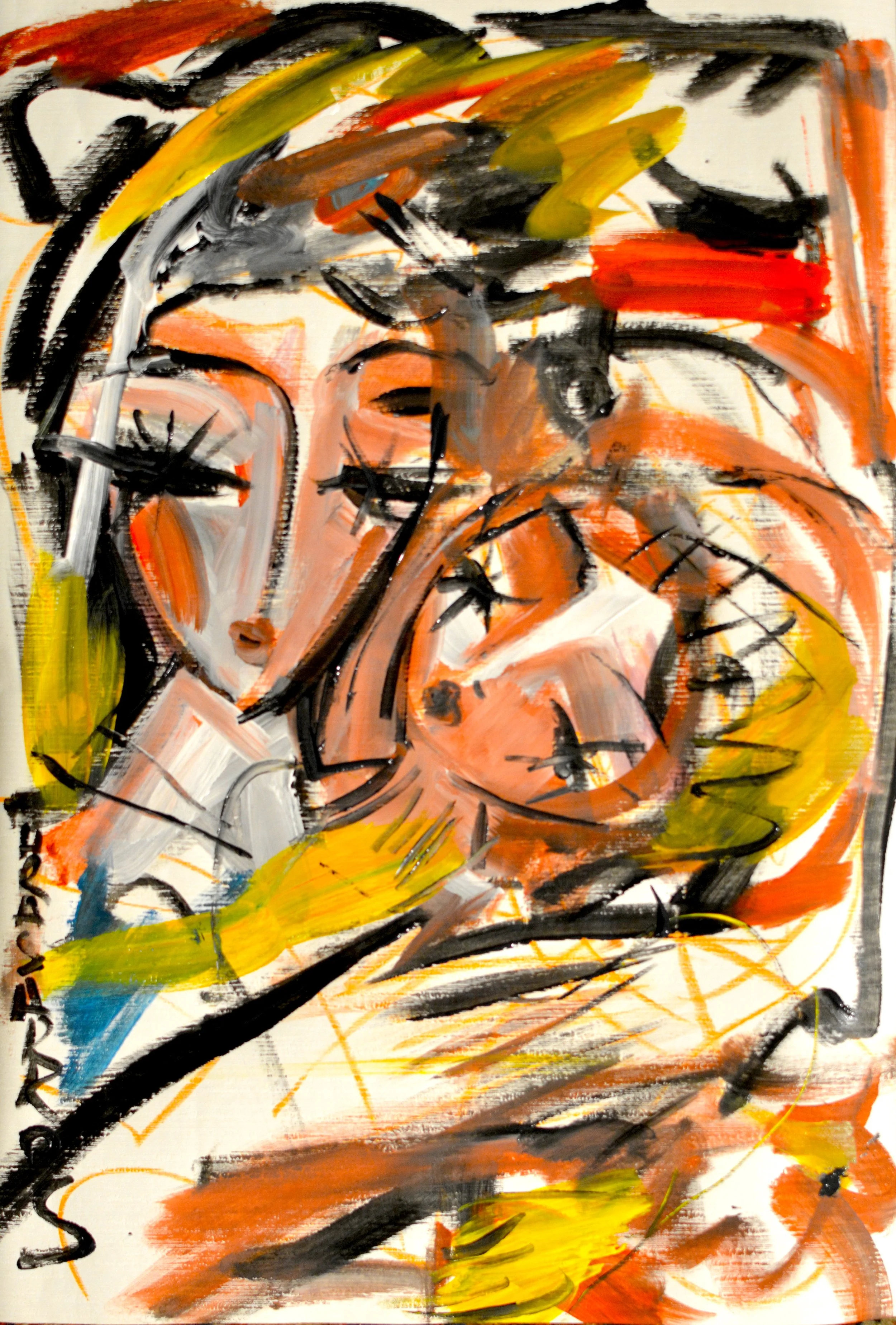 Peinture expressionniste de l'artiste Hrasarkos intitulée L'Incandescence des Âmes.