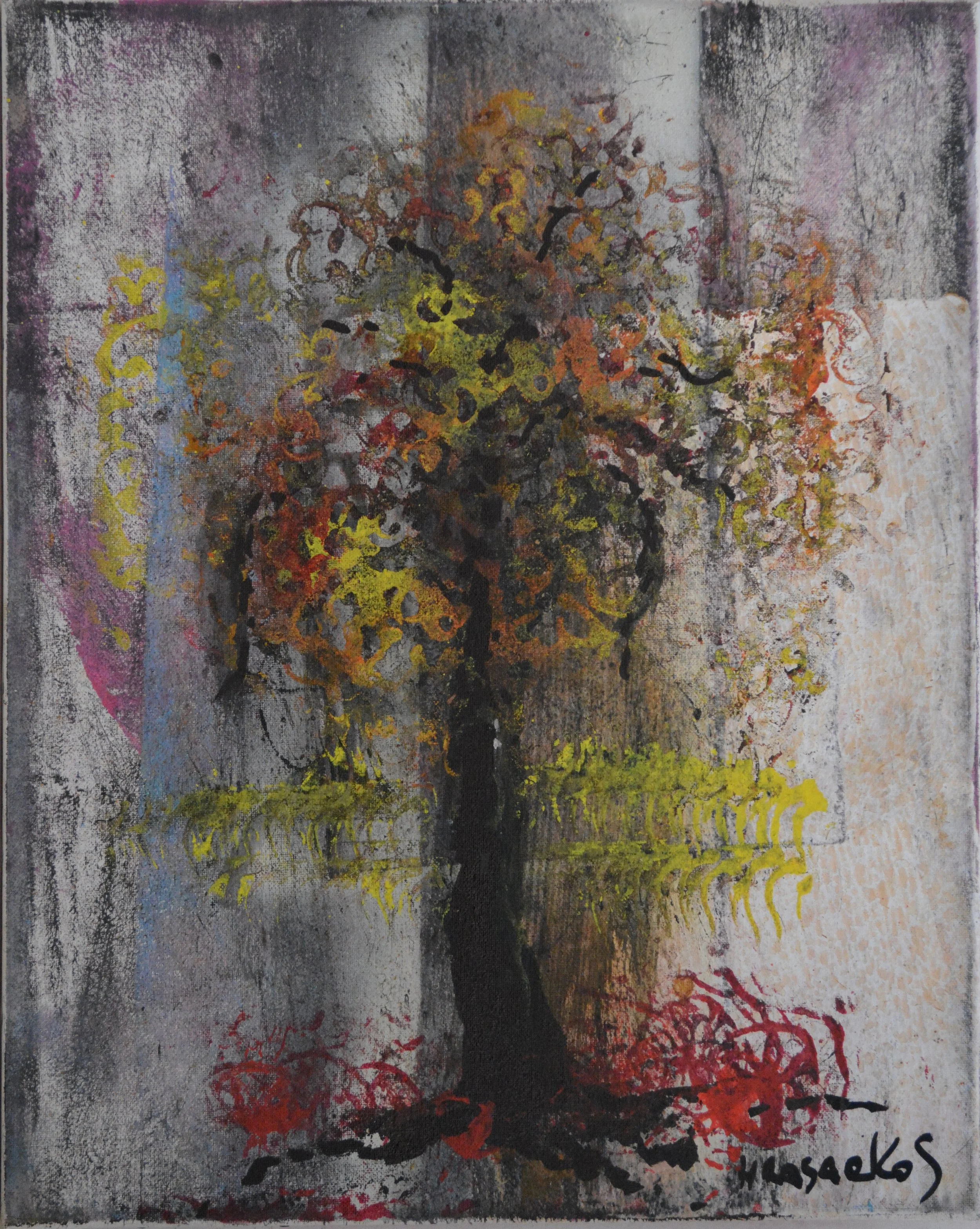 Tableau abstrait contemporain signé Hrasarkos intitulé Lumière Captive.