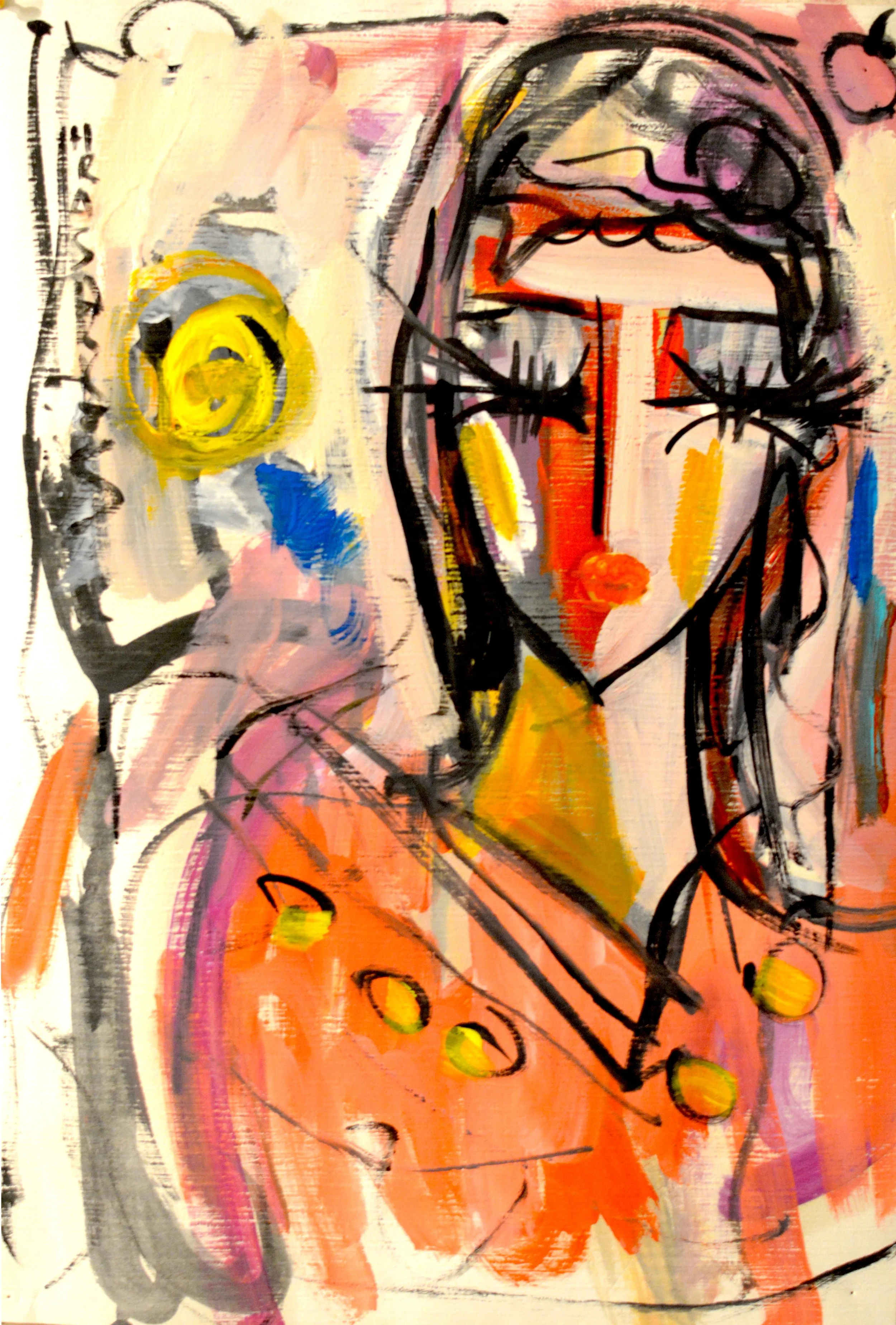 Peinture huile sur papier de l'artiste Hrasarkos titrée L'Éclat de l'Instant, année 2025, dimensions 37,5 x 54 cm, style contemporain coloré