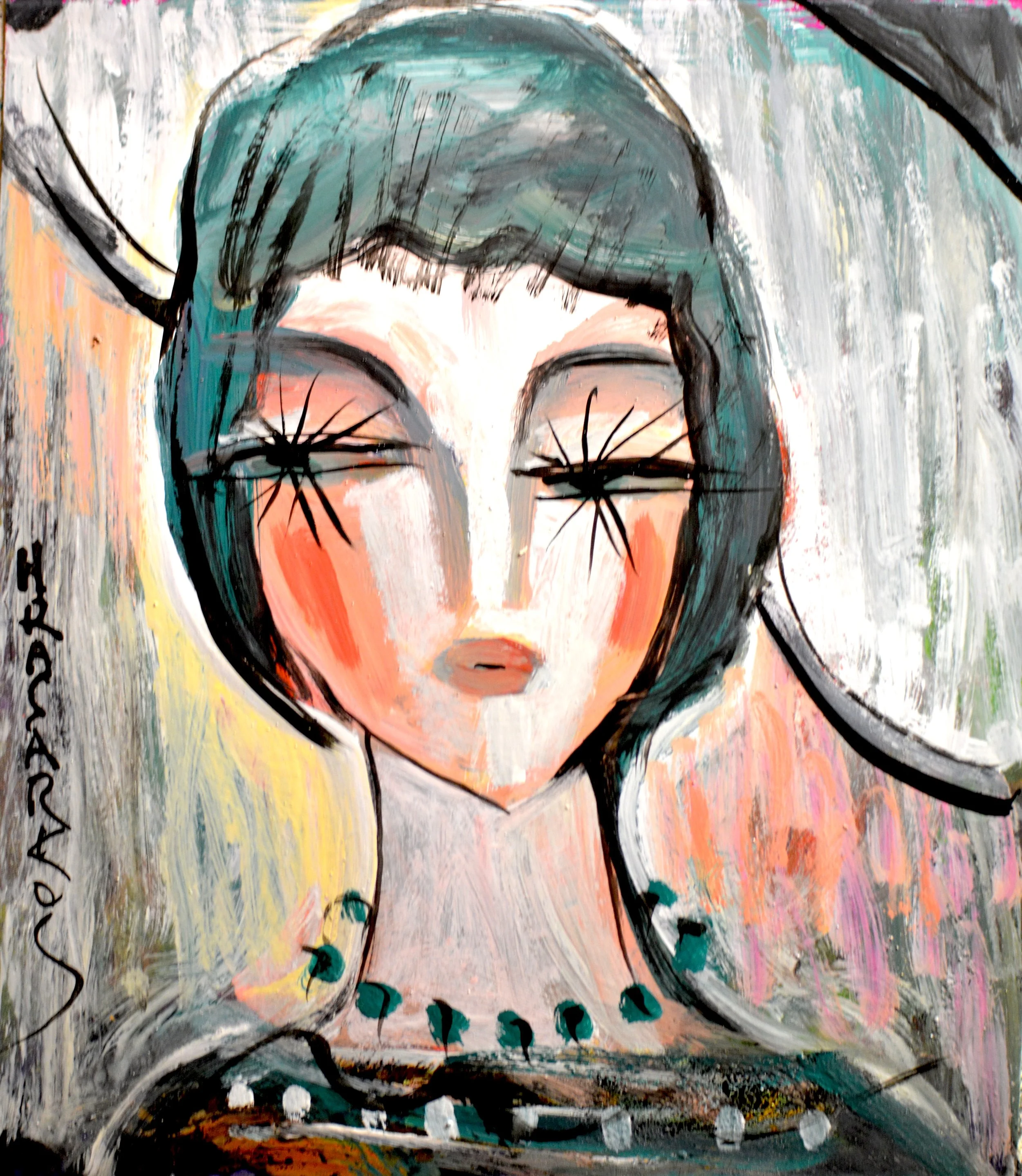 "Peinture à l'huile sur papier format vertical 15x18 cm de l'artiste Hrasarkos, année 2025.