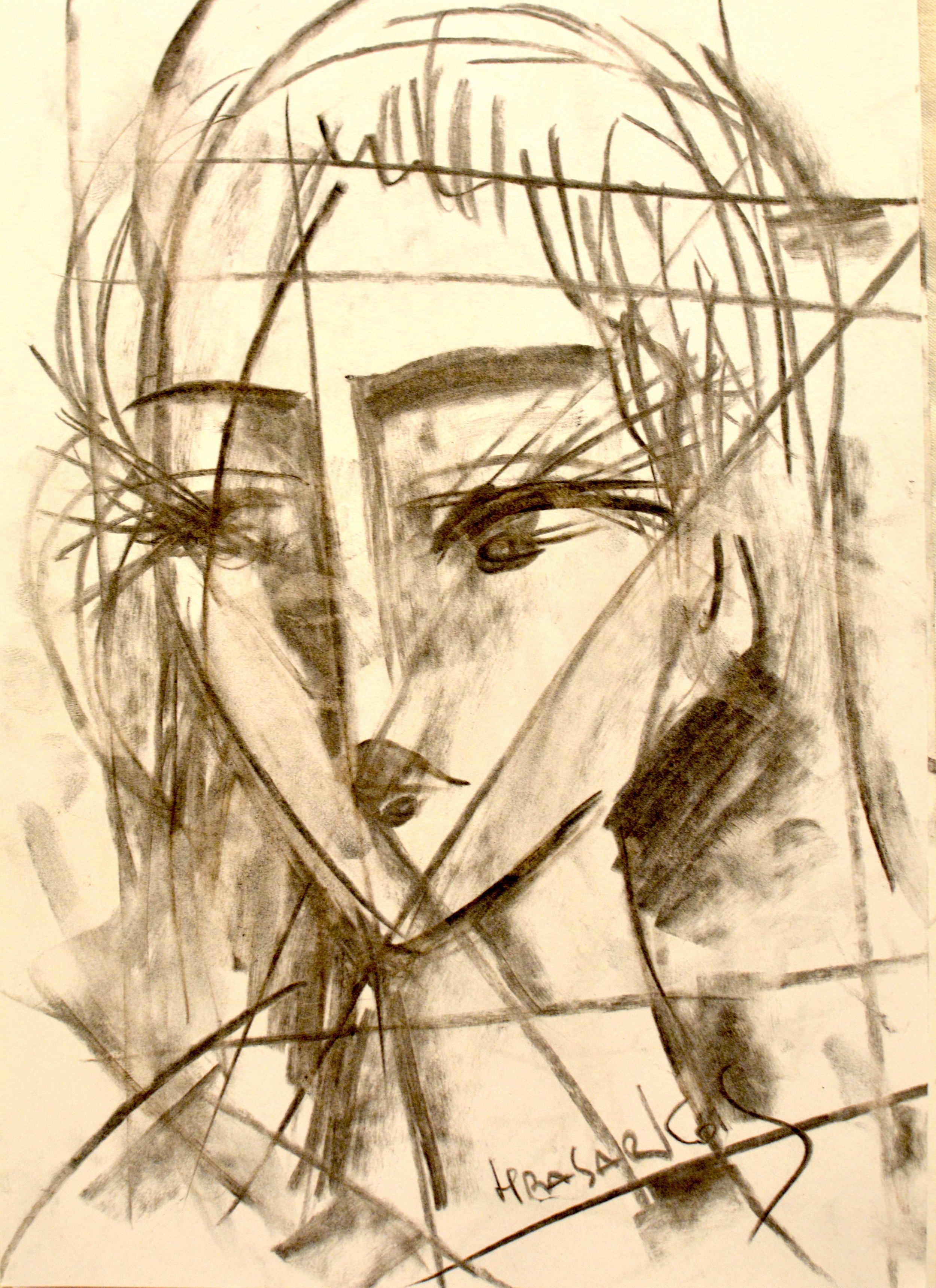 Dessin au fusain de Hrasarkos titré L'Entrelacs des Songes