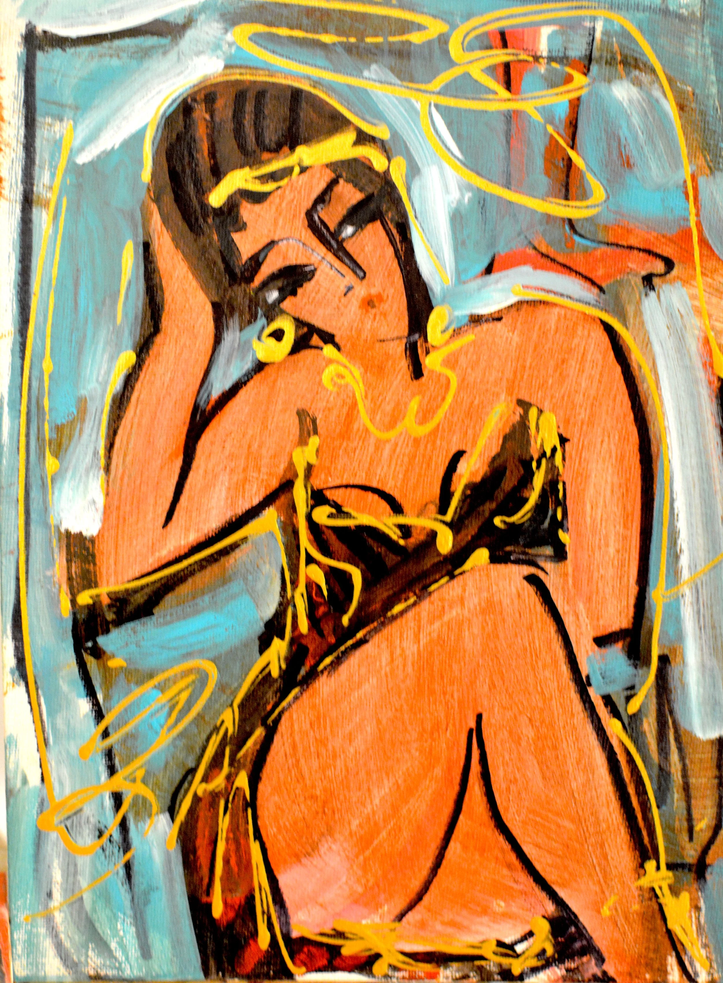 Peinture expressionniste contemporaine de Hrasarkos intitulée Le Tumulte du Silence