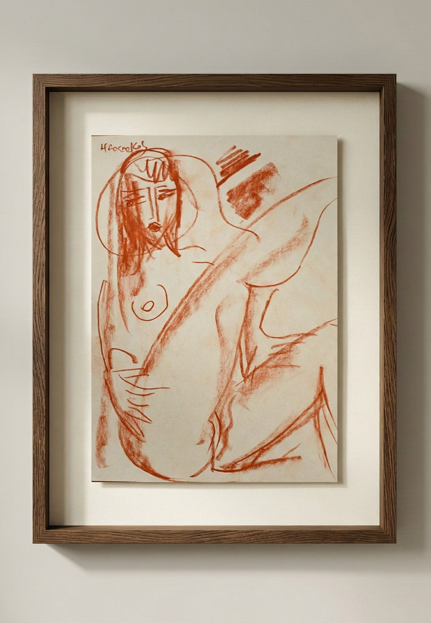 Dessin vertical à la sanguine sur papier de l'artiste Hrasarkos intitulé Incarnat