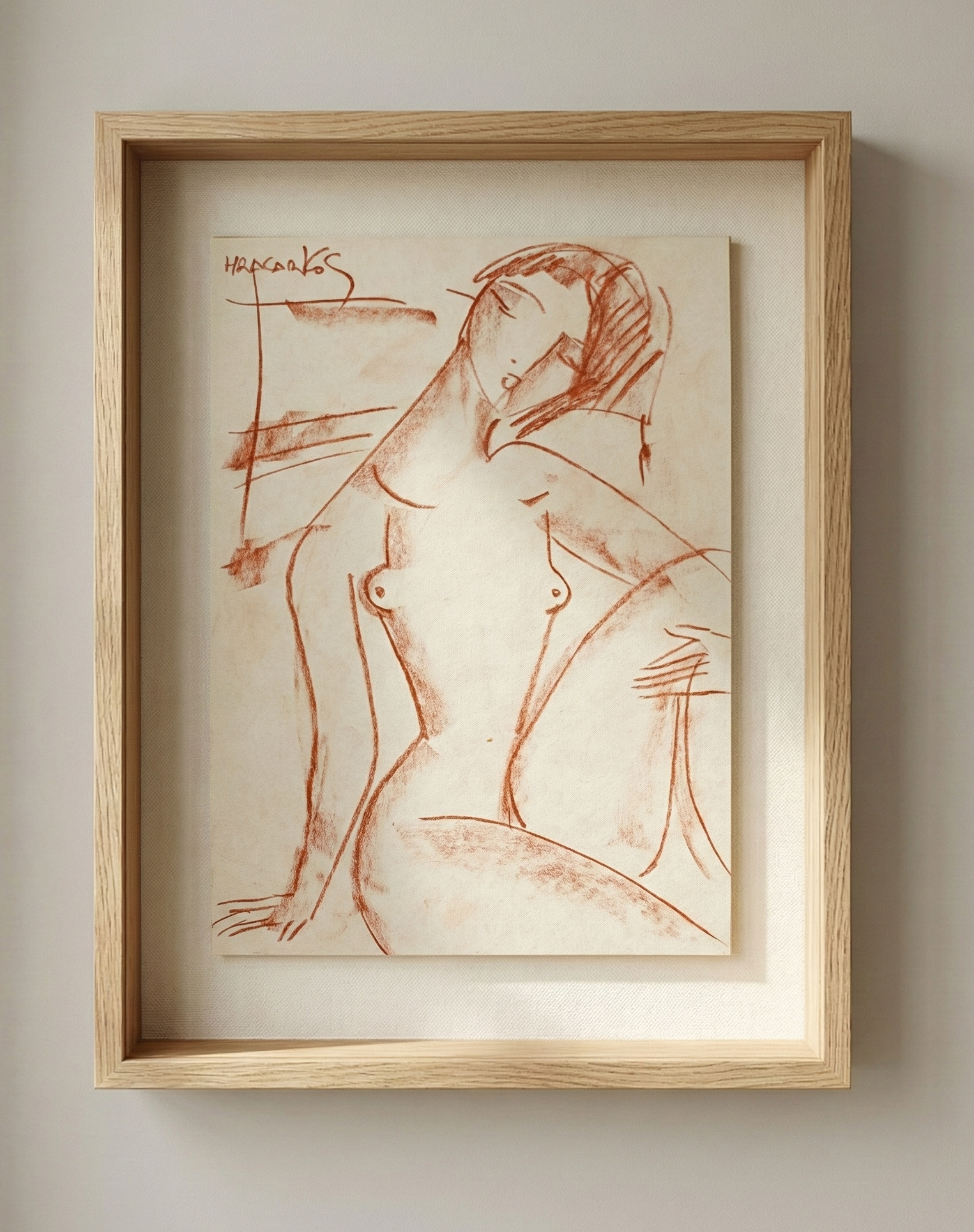 Dessin à la sanguine sur papier de Hrasarkos intitulé L'Esquisse d'un Soupir.