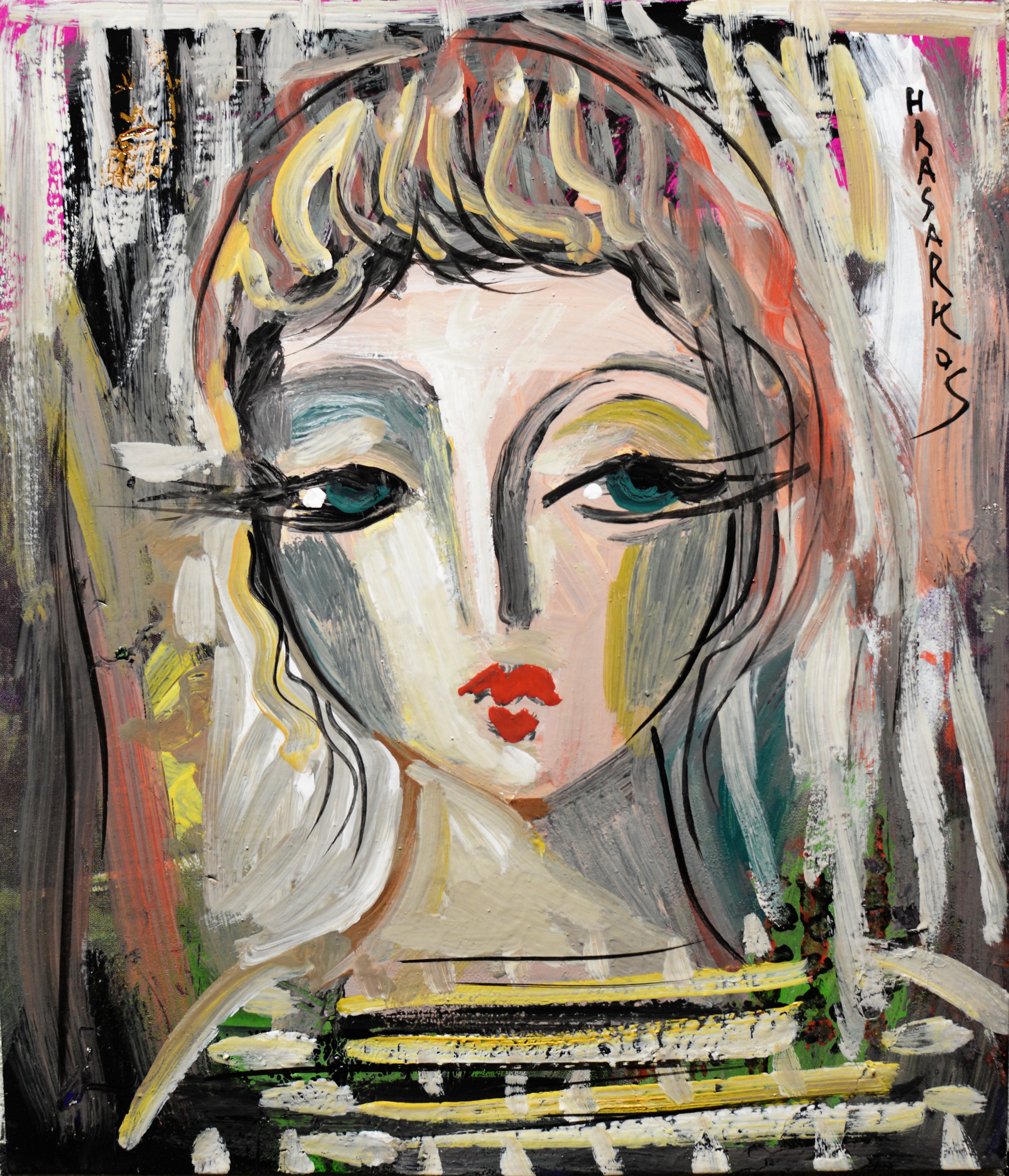 Peinture portrait expressionniste de Hrasarkos intitulée L'âme du regard.