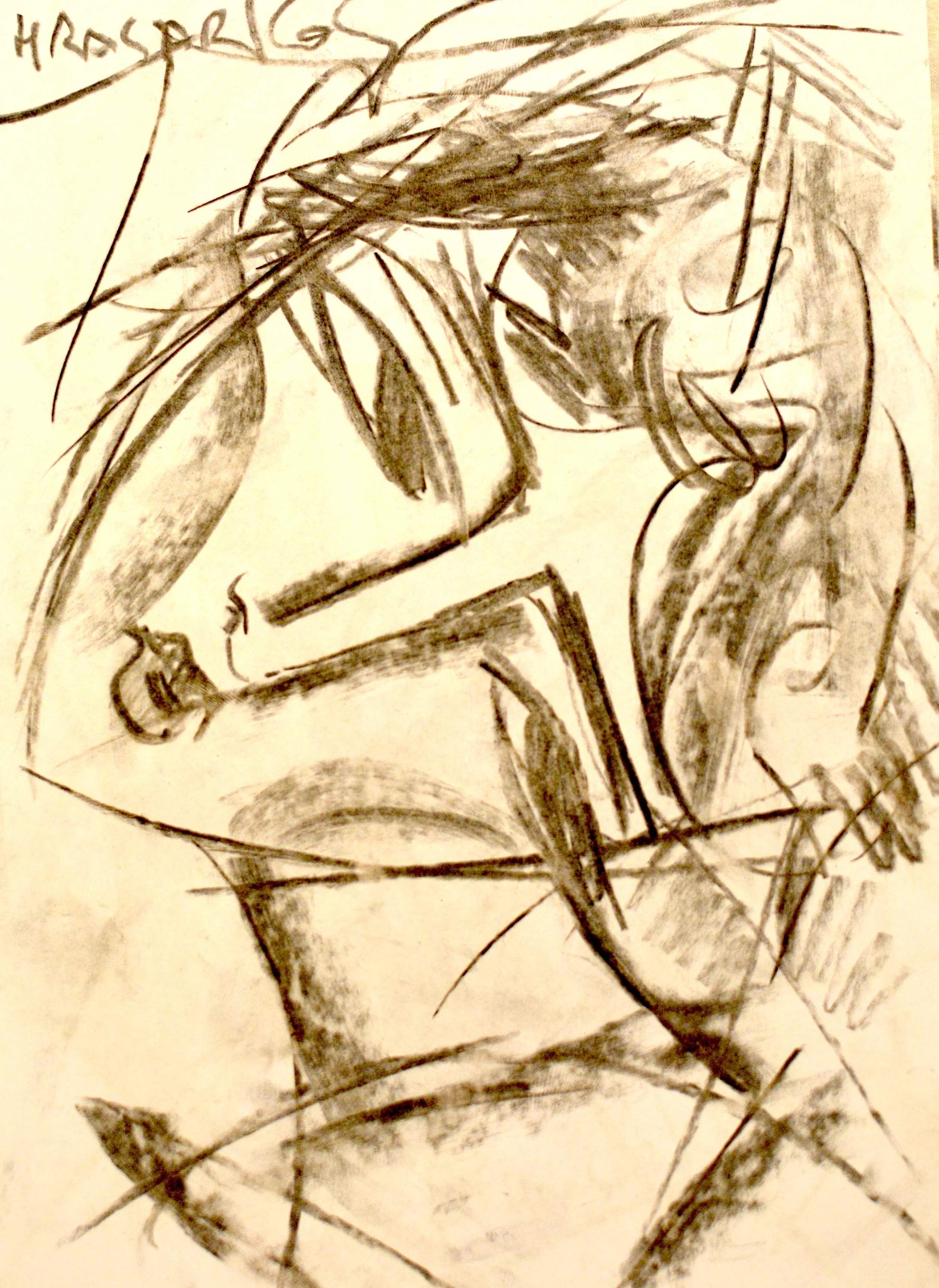 Dessin abstrait au fusain sur papier blanc par Hrasarkos