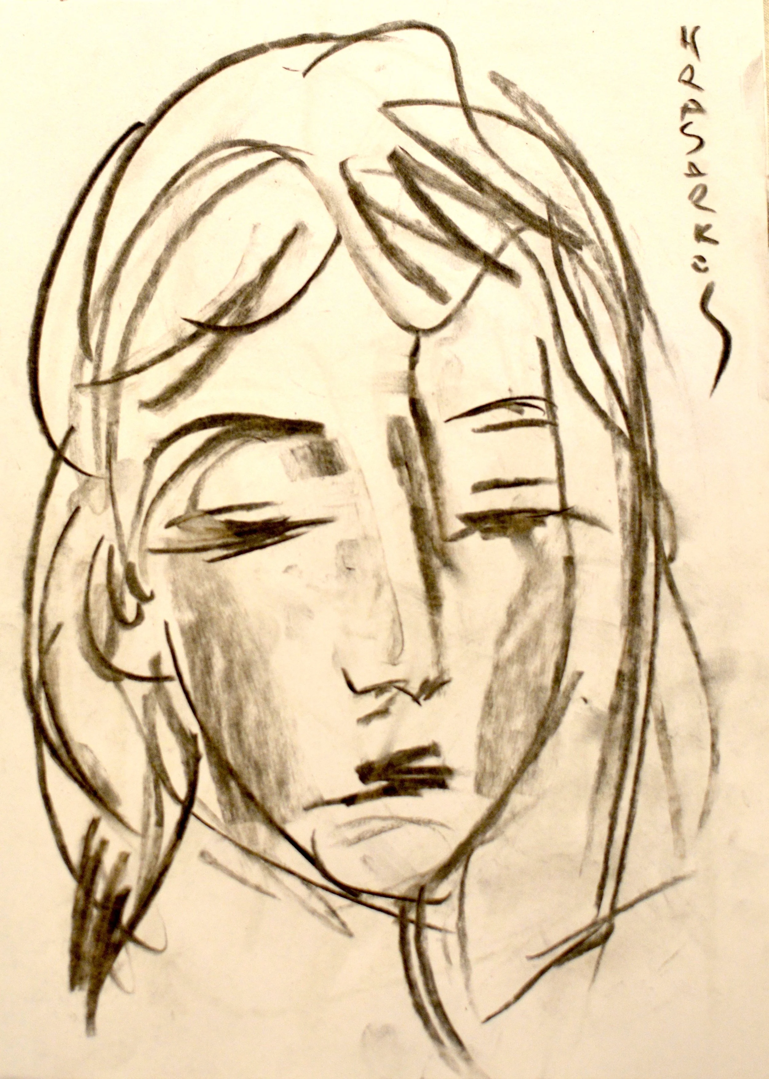 Dessin au fusain original de l'artiste Hrasarkos intitulé Songe Intérieur