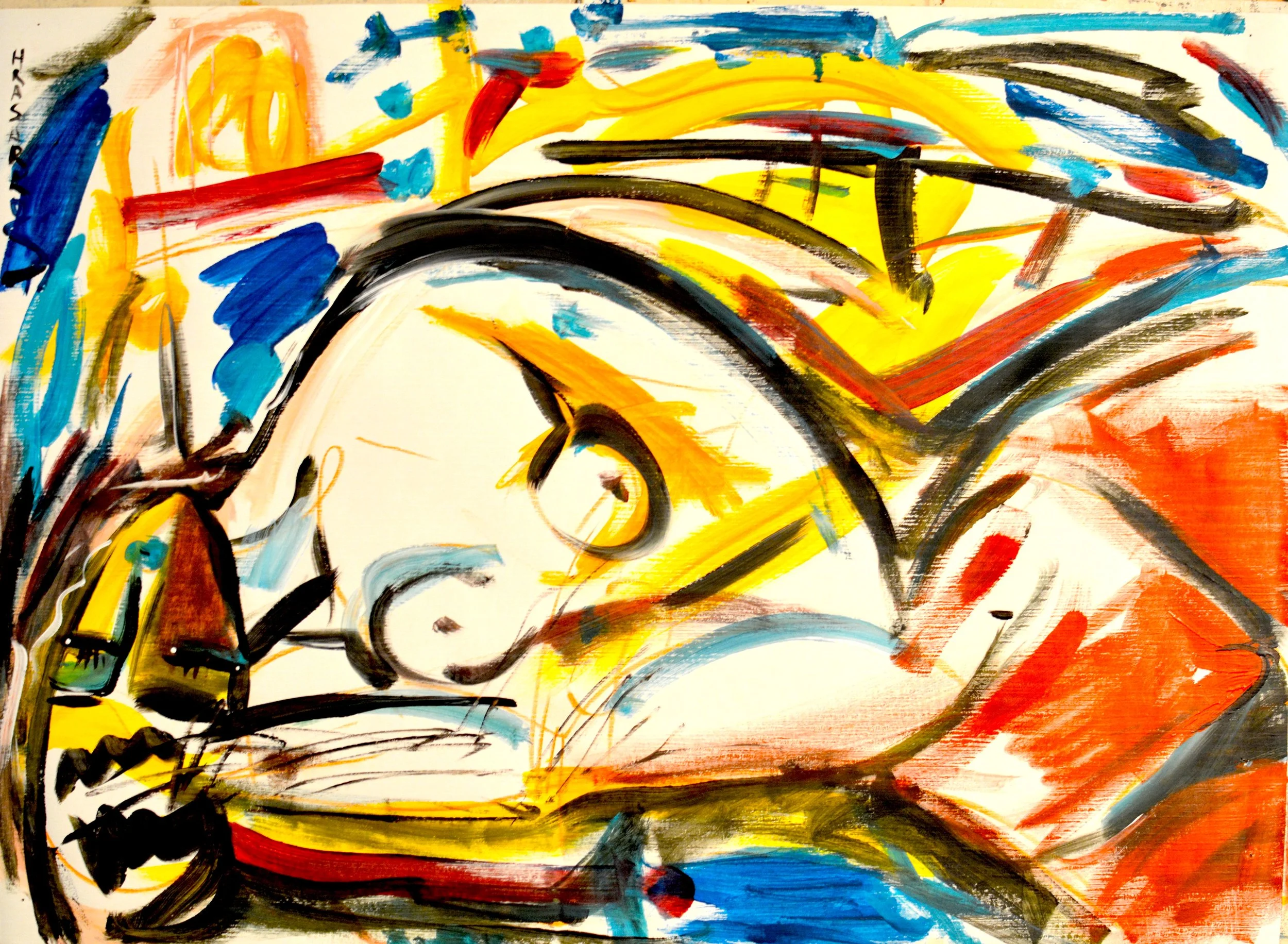 e Rêve Éveillé" par Hrasarkos. Peinture huile sur papier format portrait 75x54 cm.