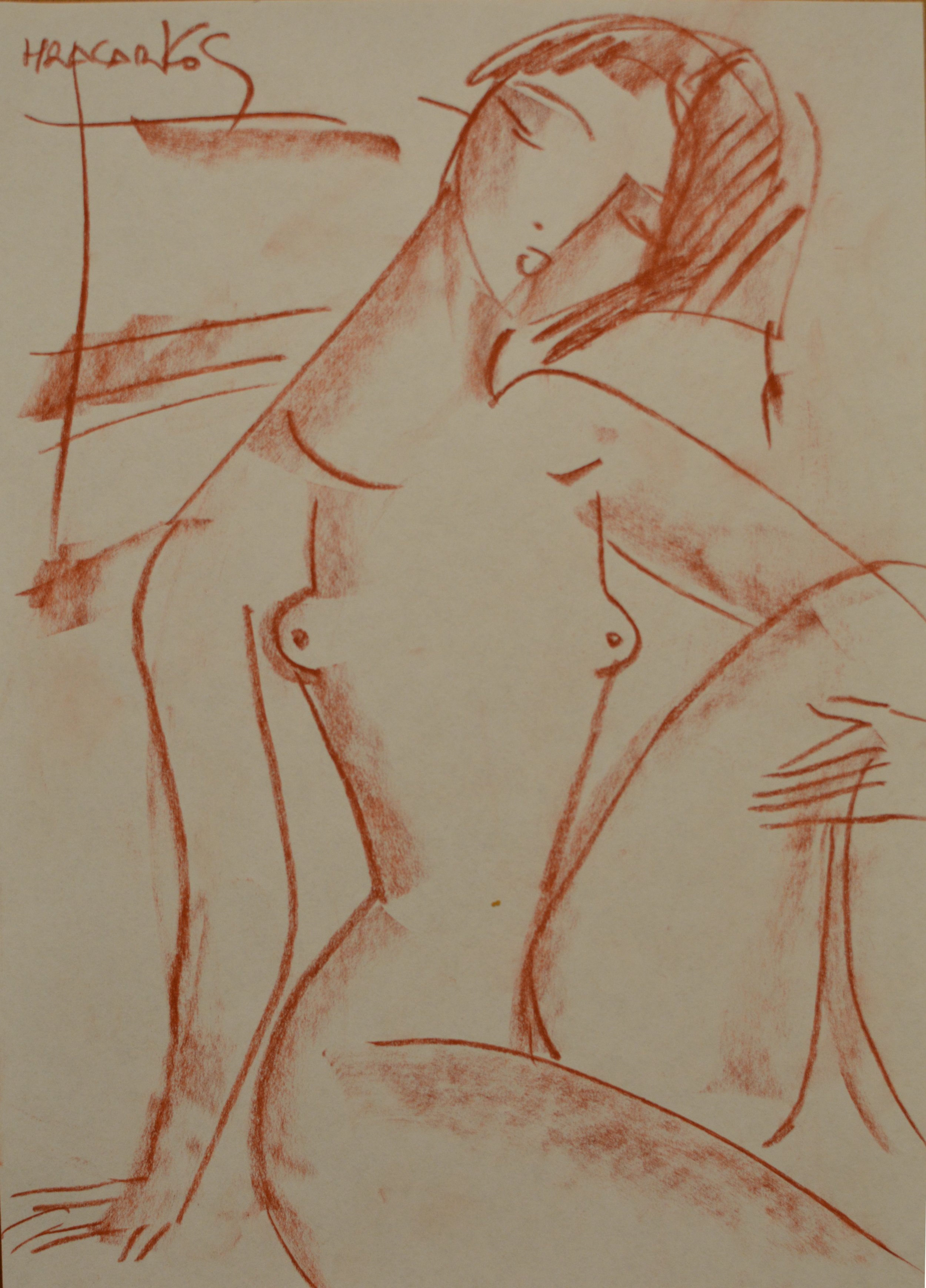 Dessin à la sanguine sur papier de Hrasarkos intitulé L'Esquisse d'un Soupir.